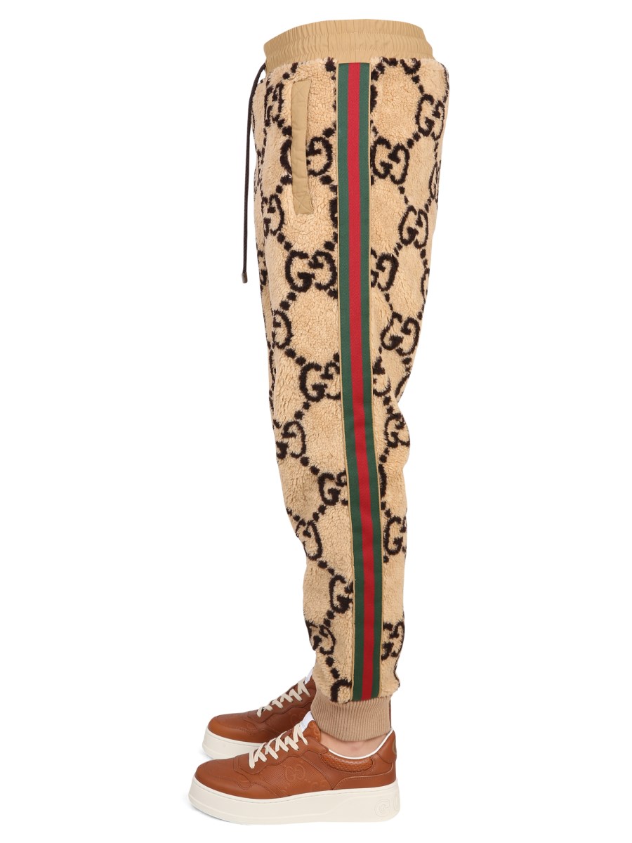 Gucci Beige GG Patterned Cotton Web Detailed Jog Pants M Gucci