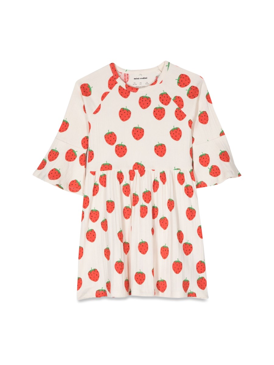 MINI RODINI - strawberries allover p trumpet sleeve dress