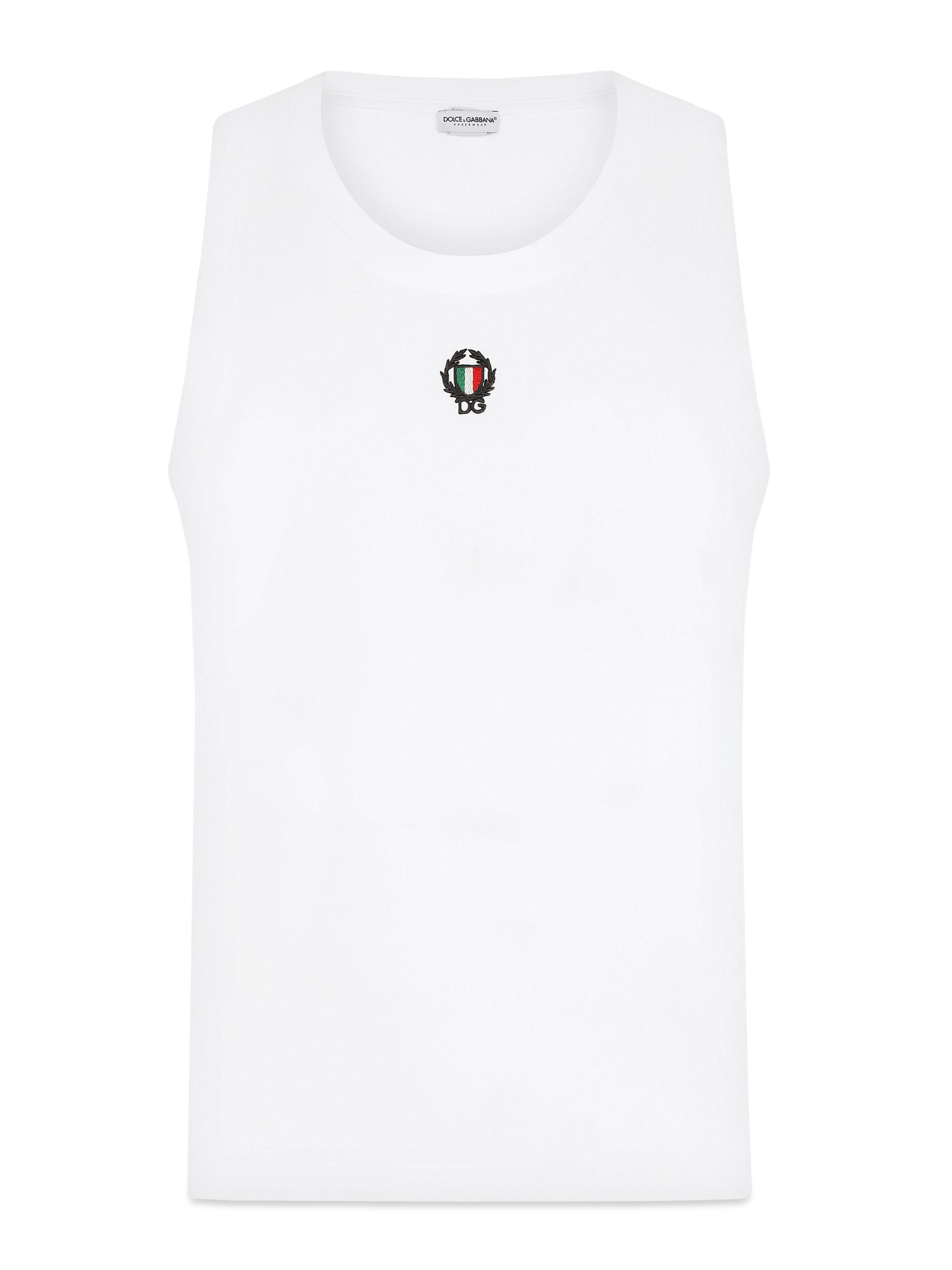 Dolce & Gabbana Two-way Stretch Cotton Singlet With Patch In White