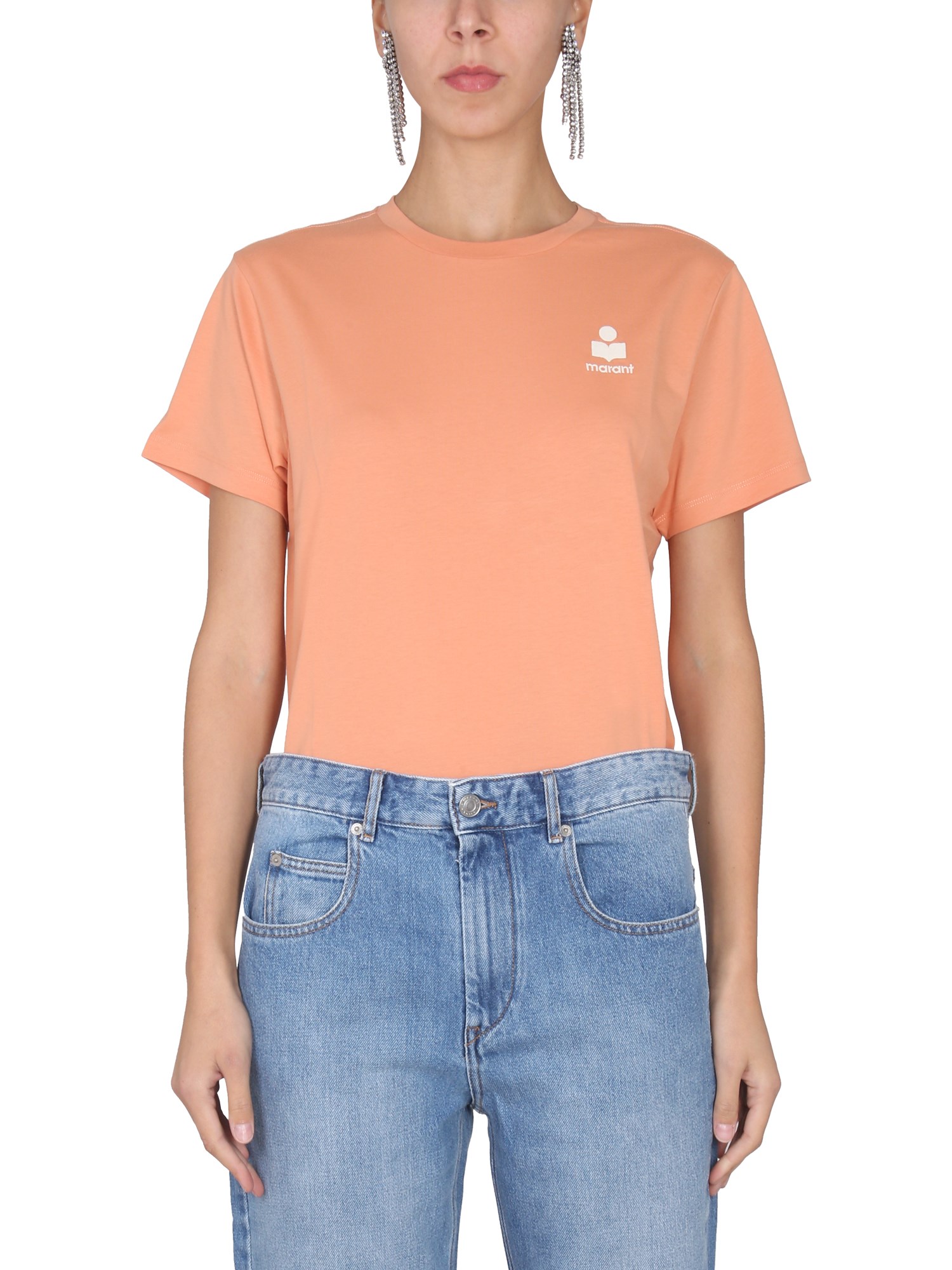 Isabel Marant Étoile Embroidered-logo Organic Cotton T-shirt In Pink