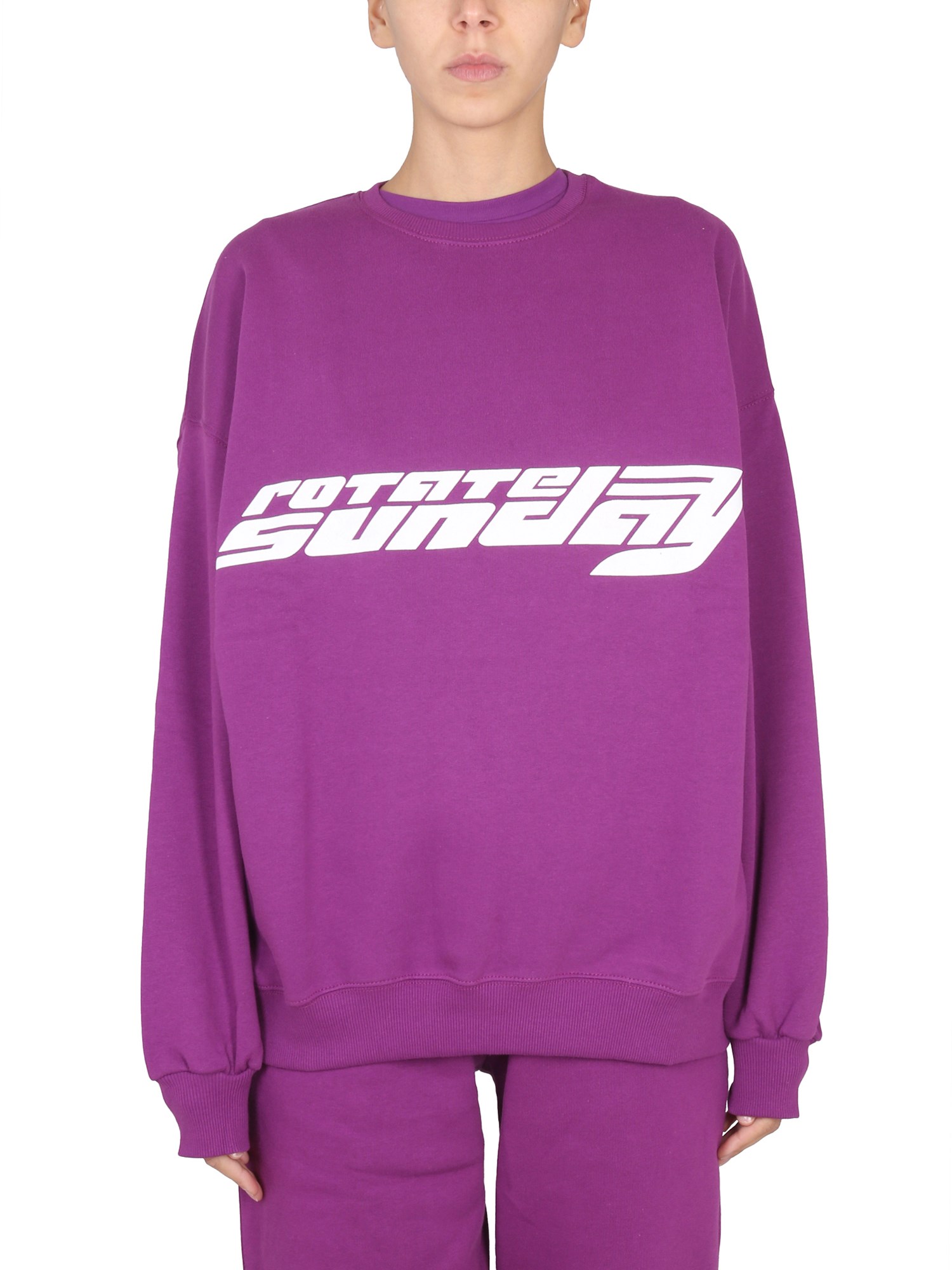 Rotate Birger Christensen Logo-print Crewneck Organic-cotton Sweatshirt In Purple