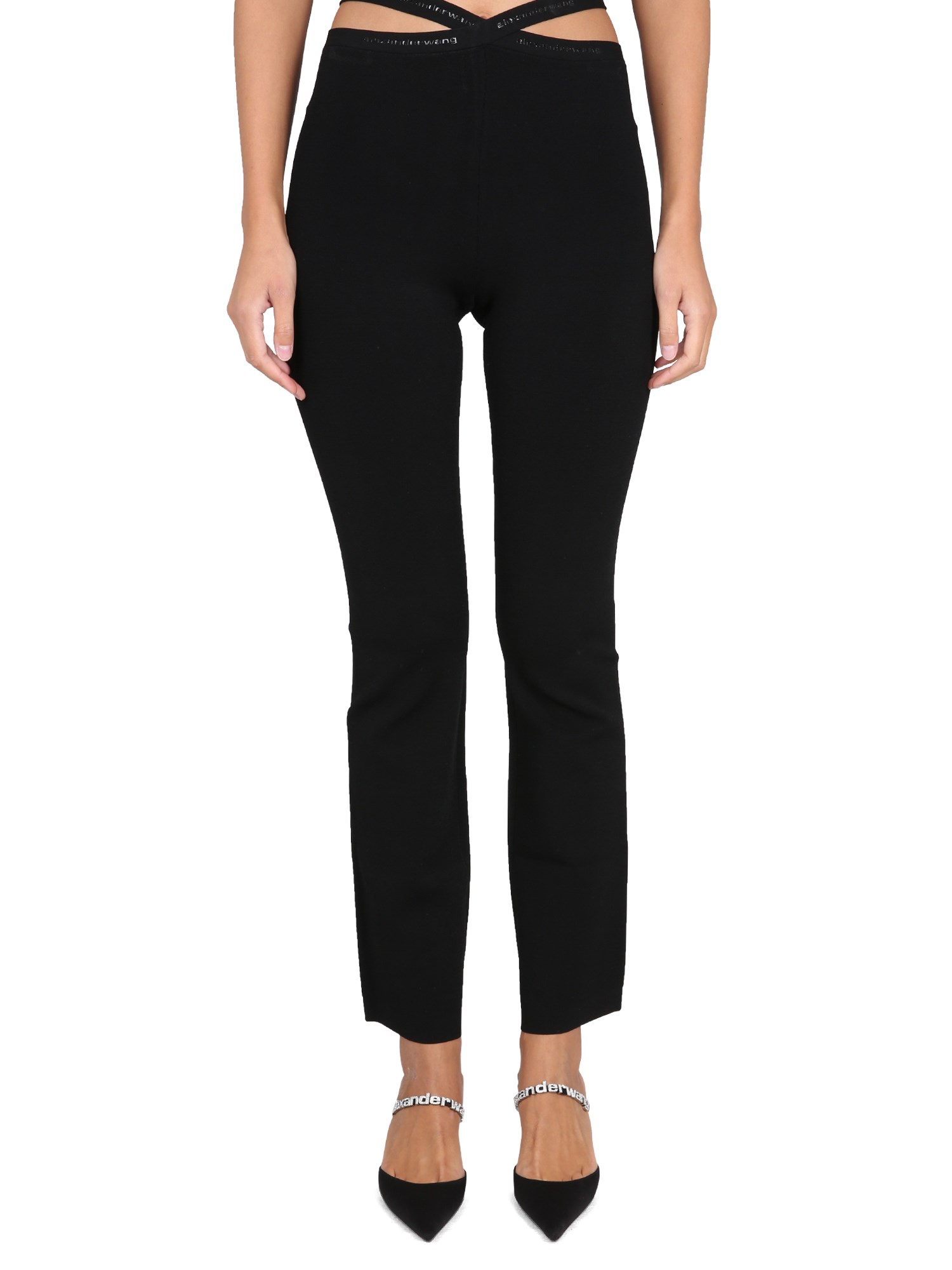 Alexander Wang T T By Alexander Wang Cross Leggings With Logo In Black