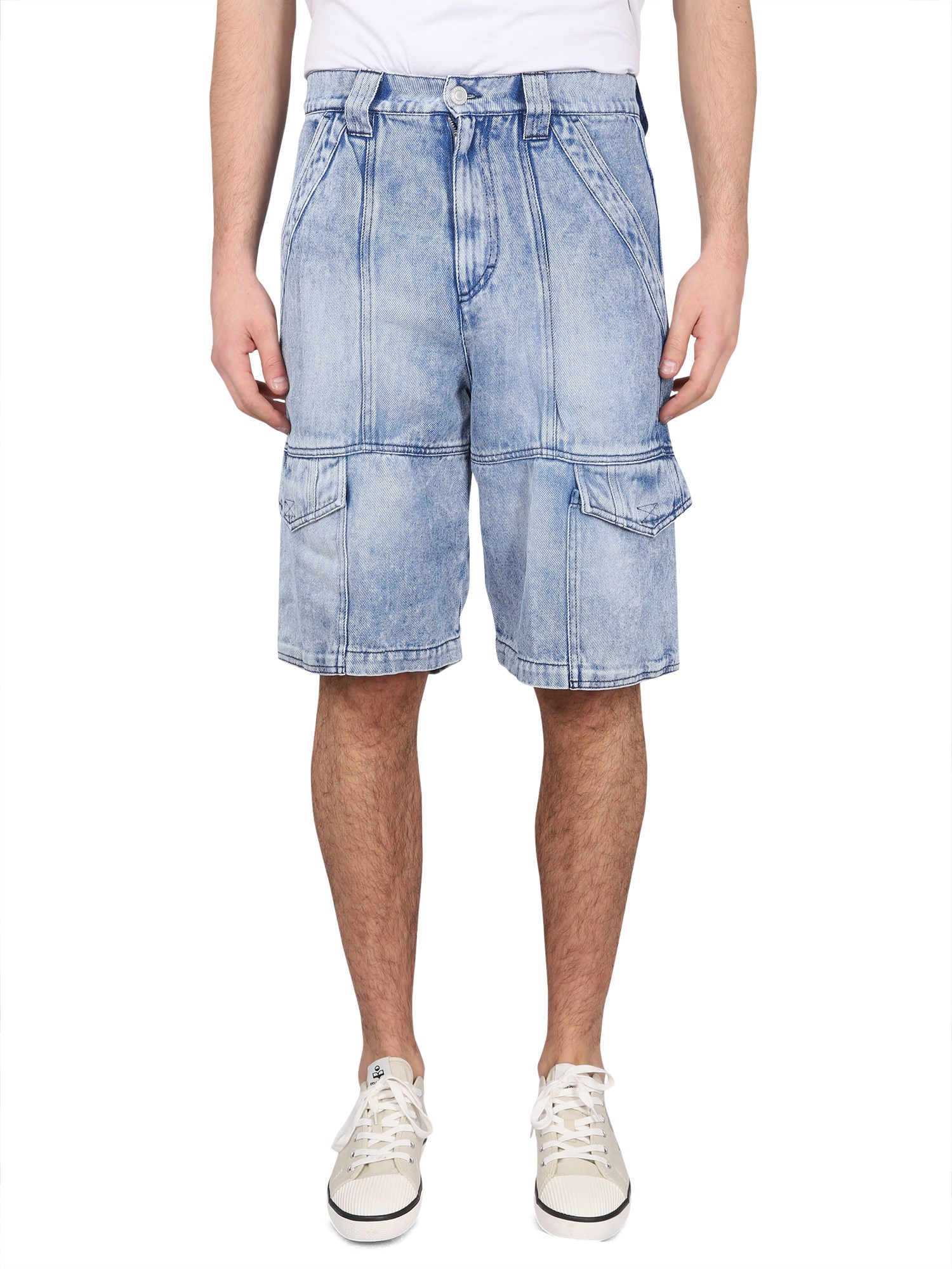 Marant Denim Cargo Shorts In Blue