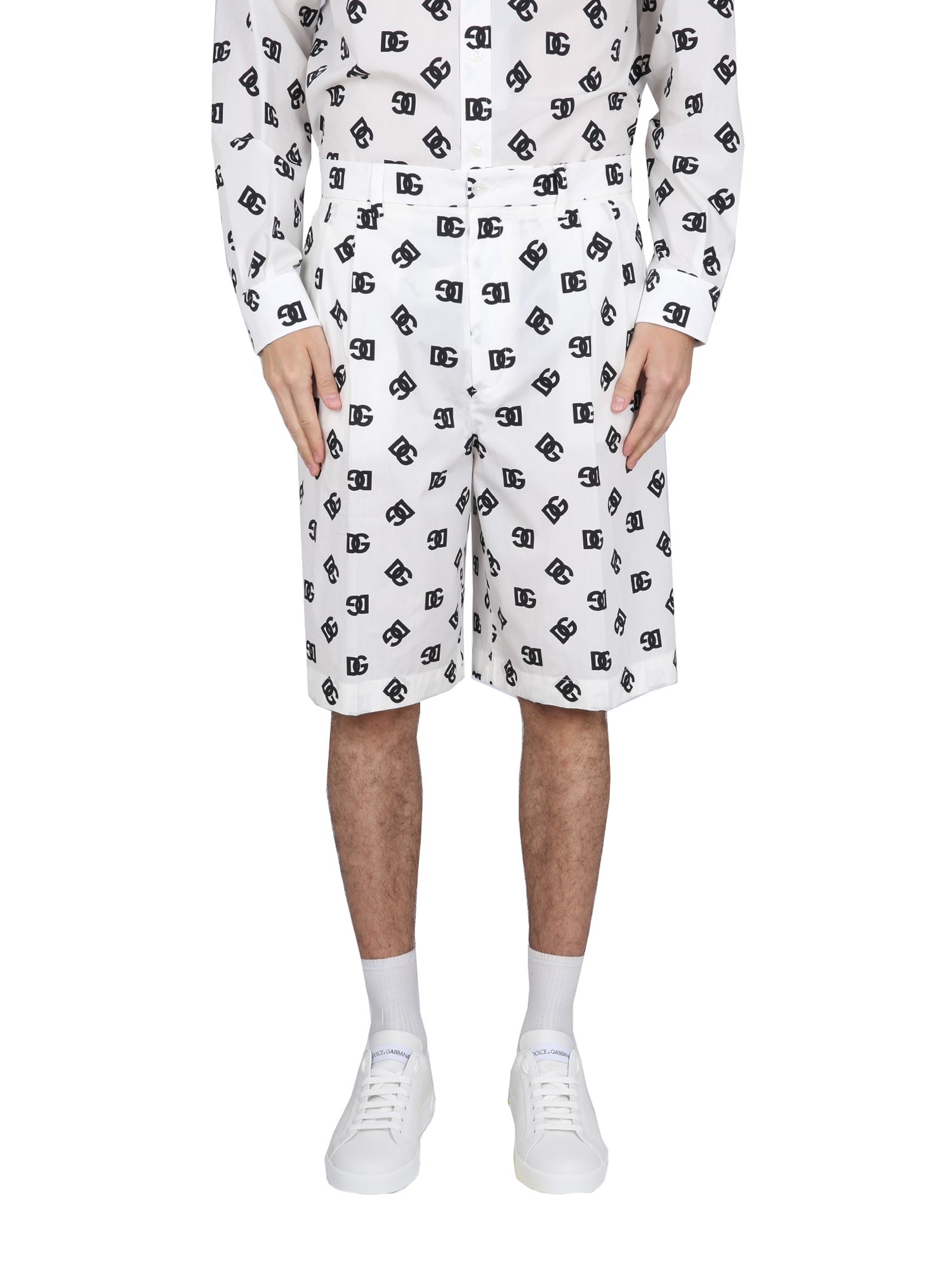 Dolce & Gabbana Bermuda With All Over Logo In White
