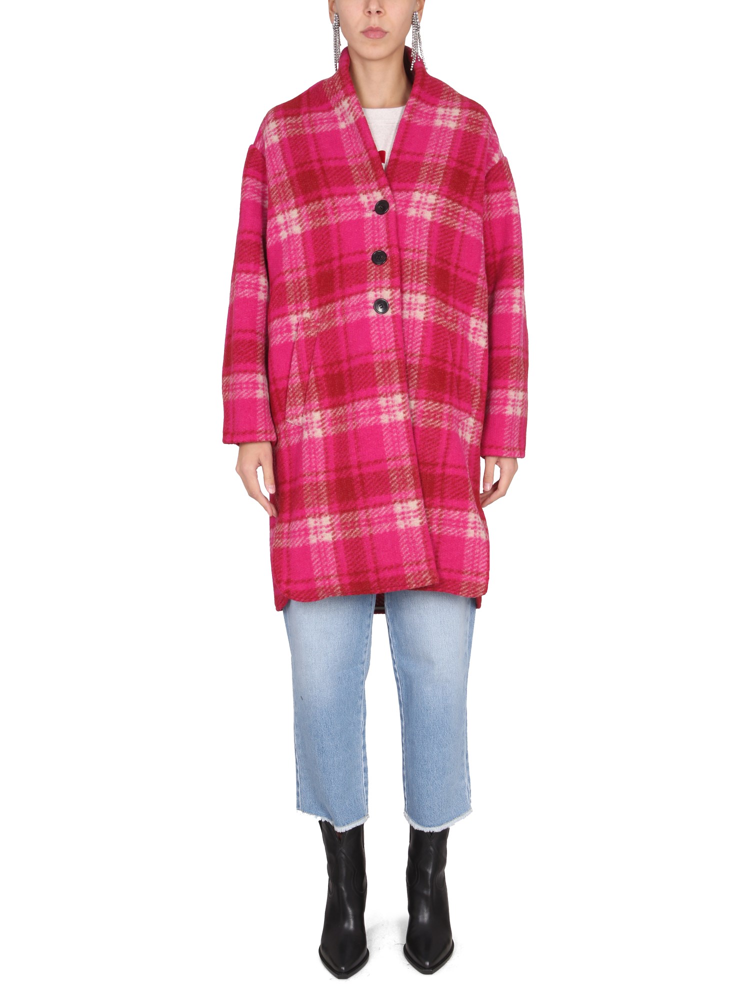 Isabel Marant Étoile Gabriel Checked Flannel Coat In Fuchsia