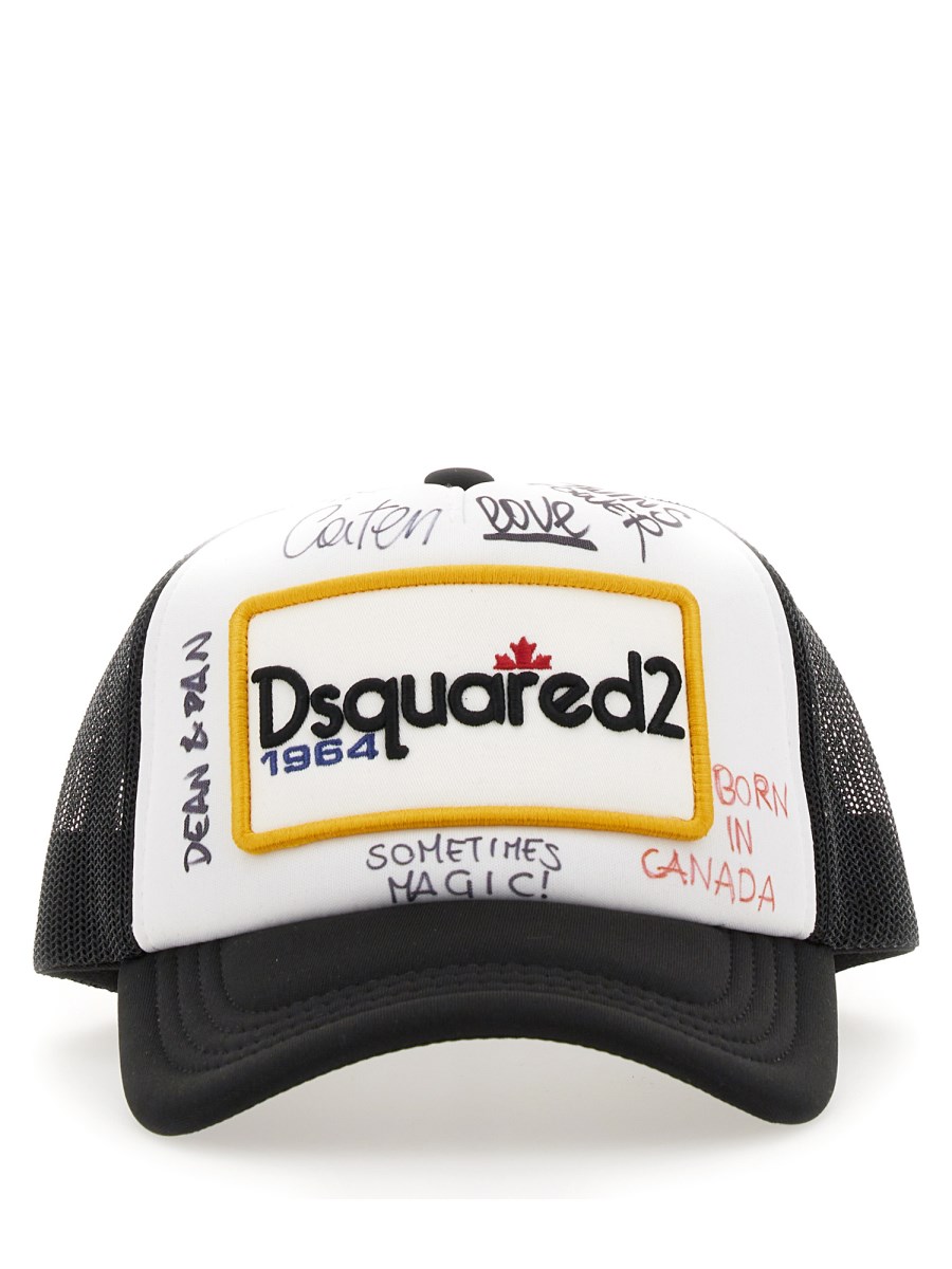 Casquette de Baseball DSQUARED coton noir logo ICON palmiers multicolore