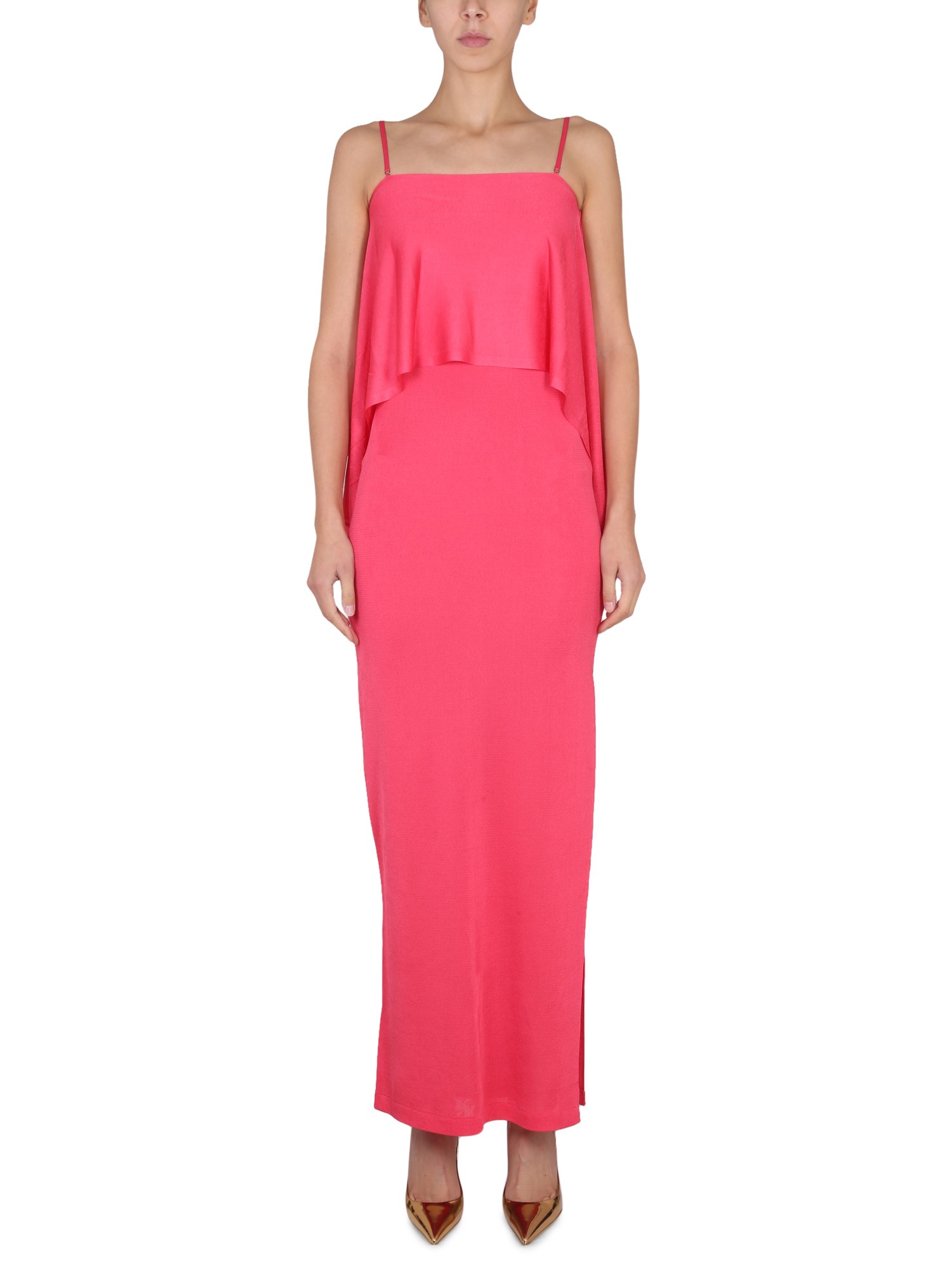 Tom Ford Cold-shoulder Ruffled Stretch-knit Gown In Fuchsia