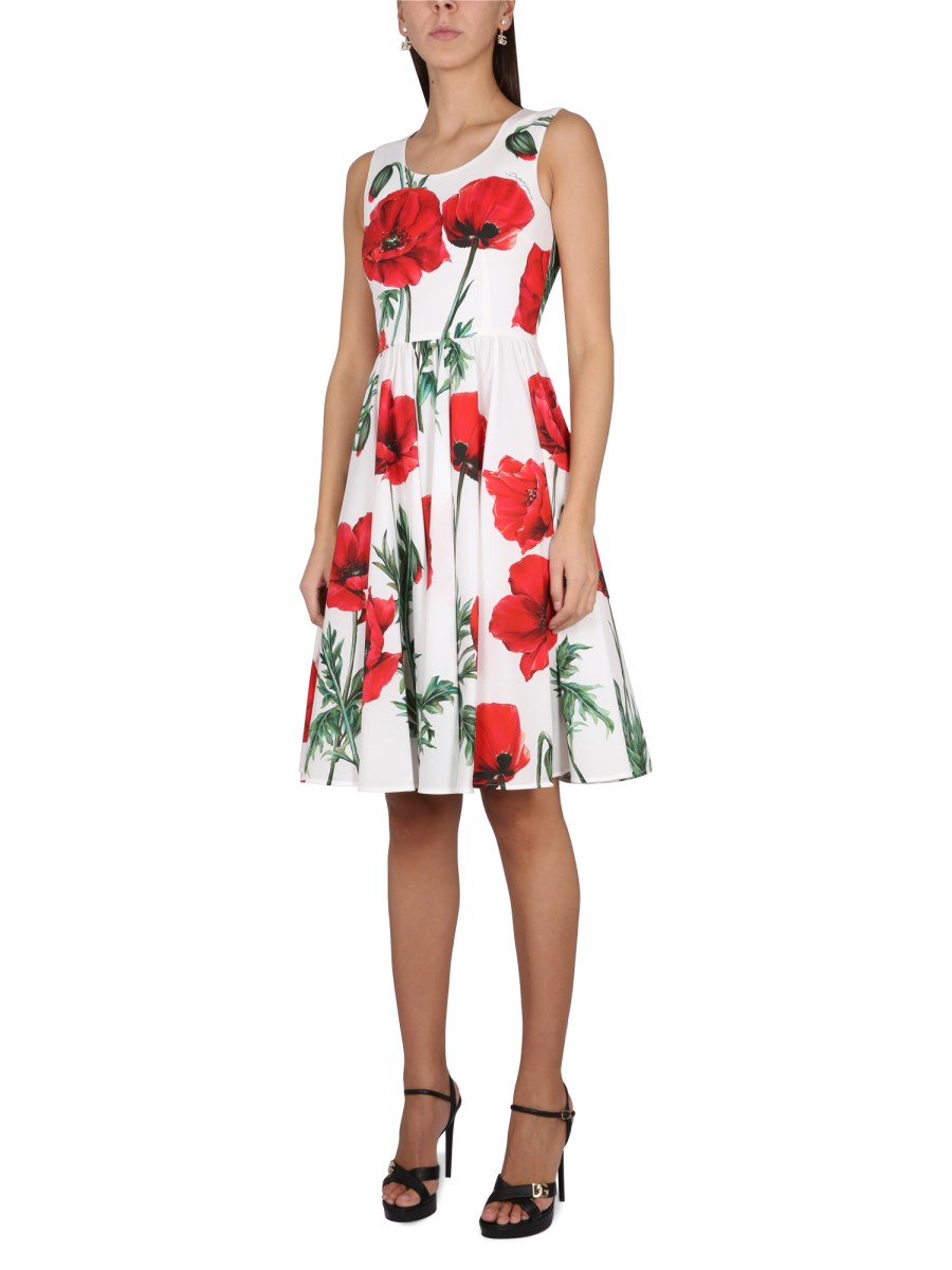 DOLCE & GABBANA - POPLIN MIDI DRESS WITH POPPY PRINT - Eleonora Bonucci