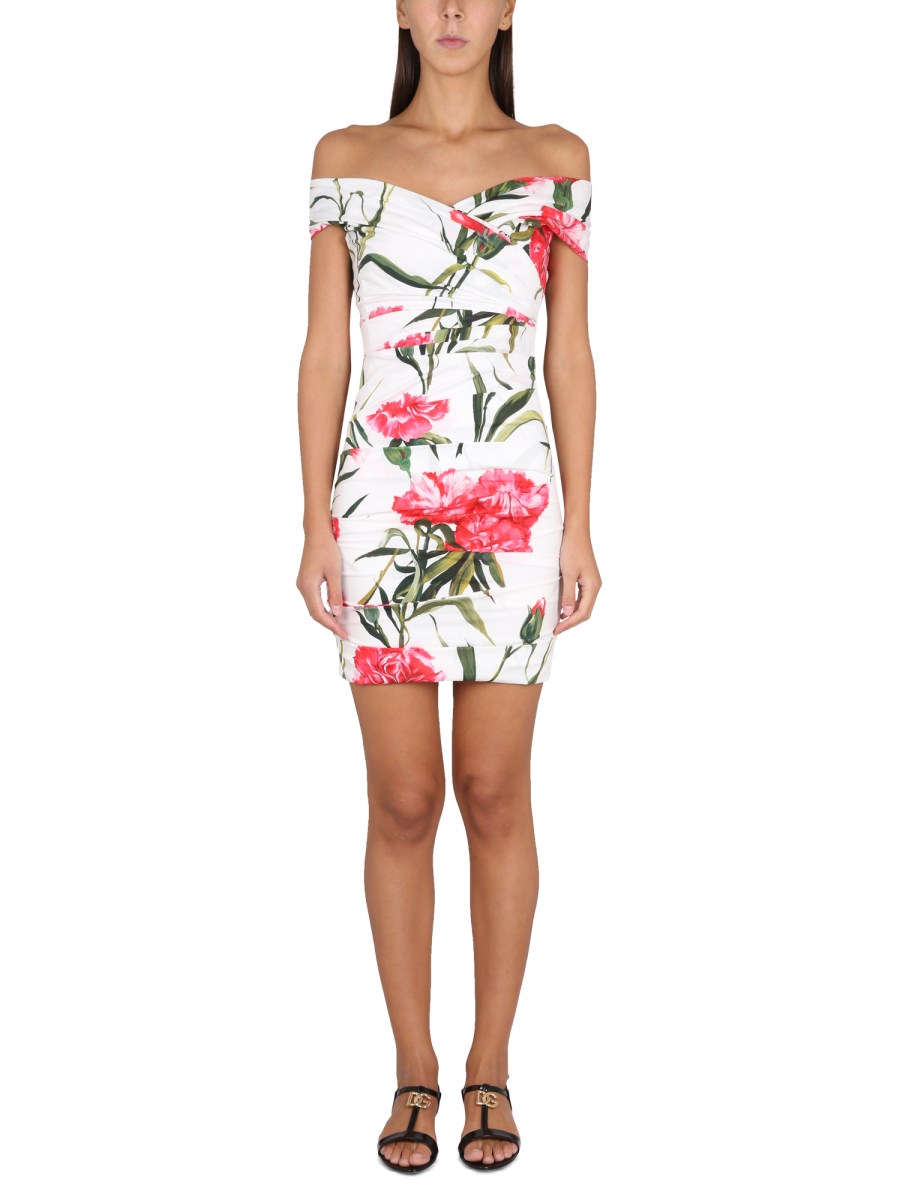 DOLCE GABBANA DRAPED CARNATION PRINT POPLIN DRESS Eleonora Bonucci