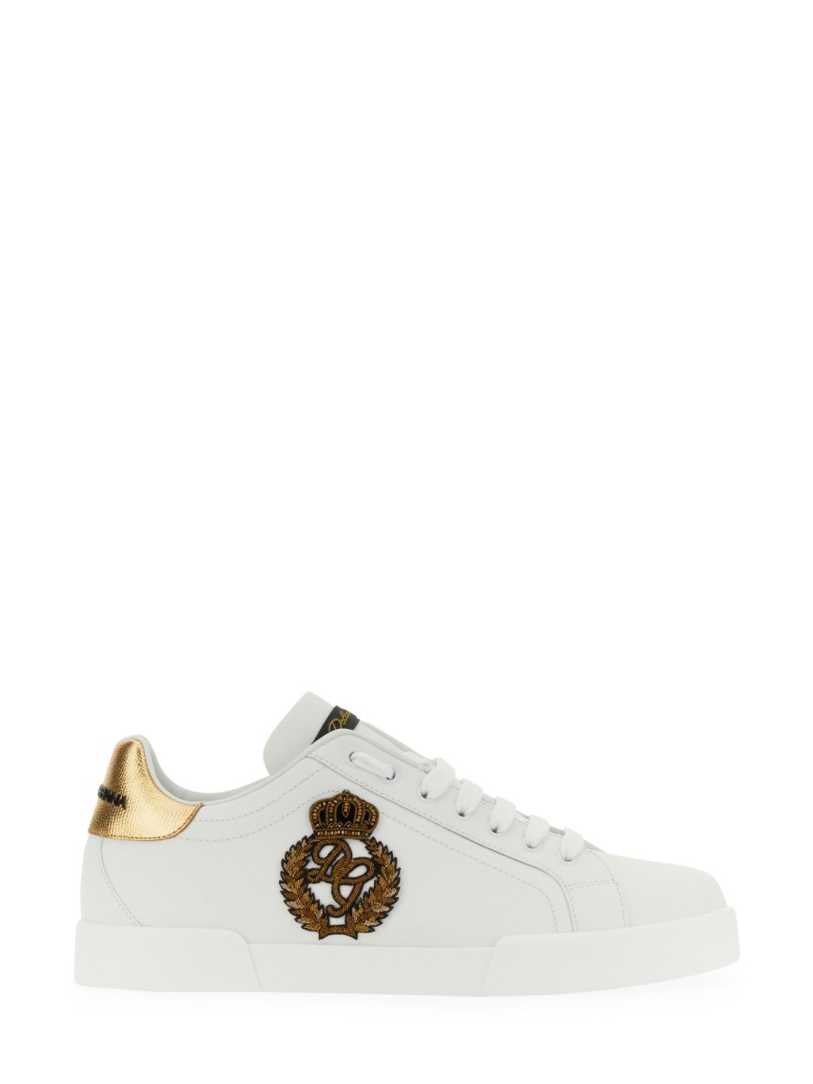 DOLCE GABBANA PORTOFINO SNEAKER WITH LEATHER CROWN PATCH