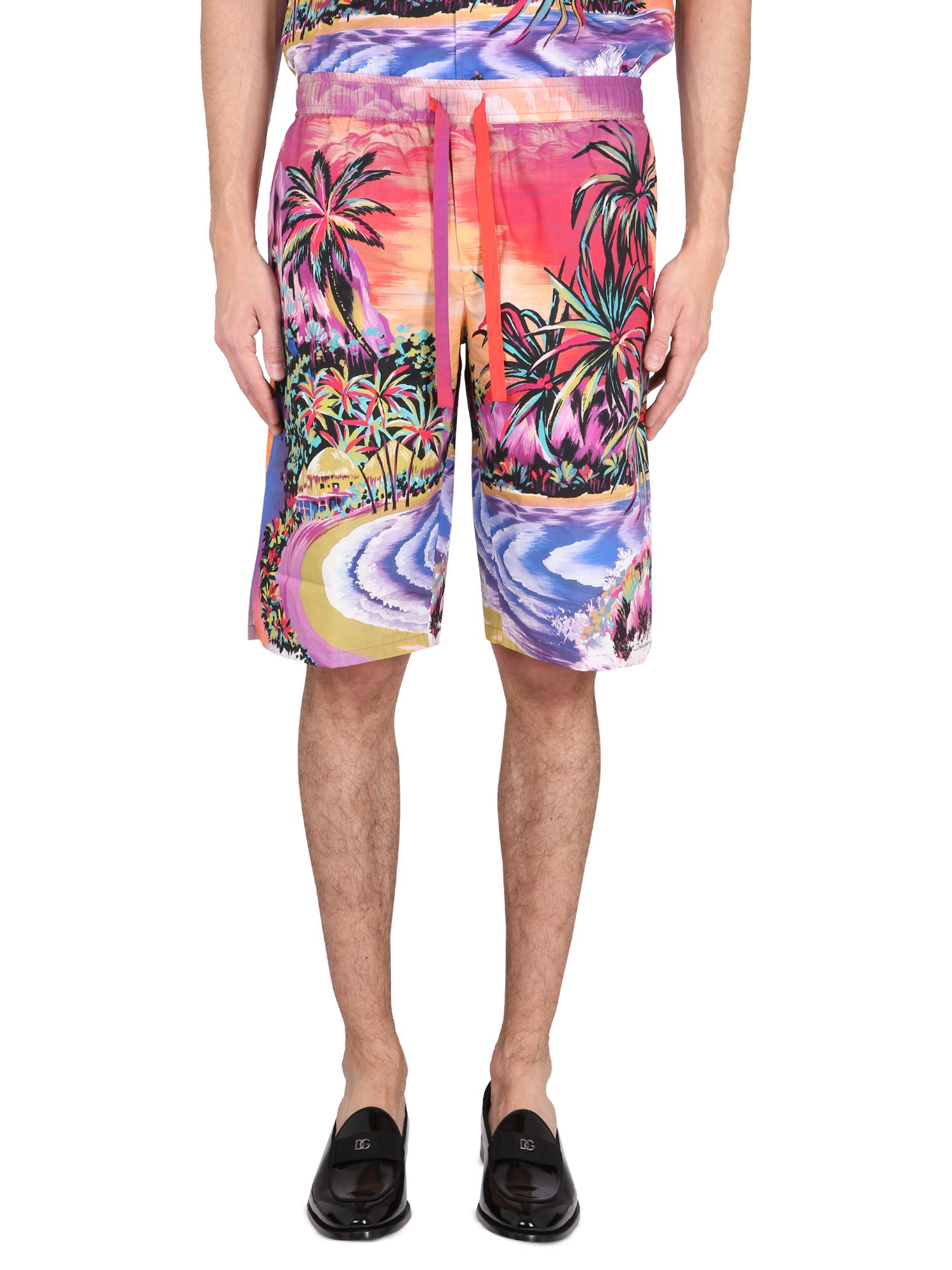 Dolce & Gabbana Bermuda Shorts With Hawaii Print In Multi