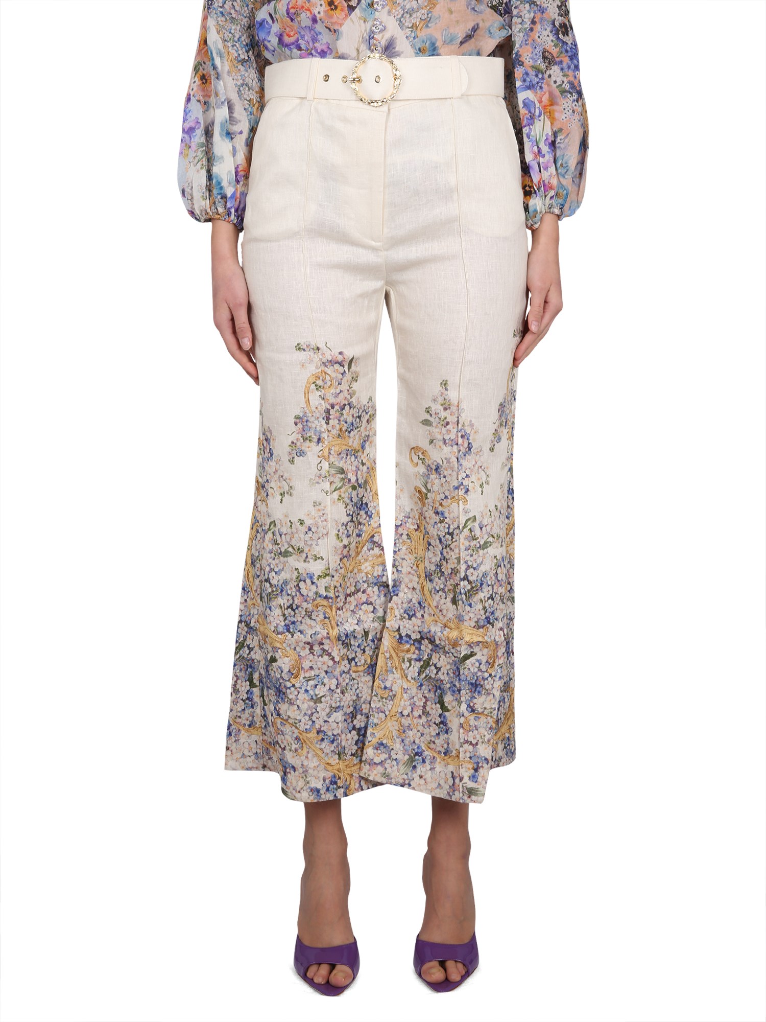 Zimmermann Tama Linen Flared Pants In Multicolour