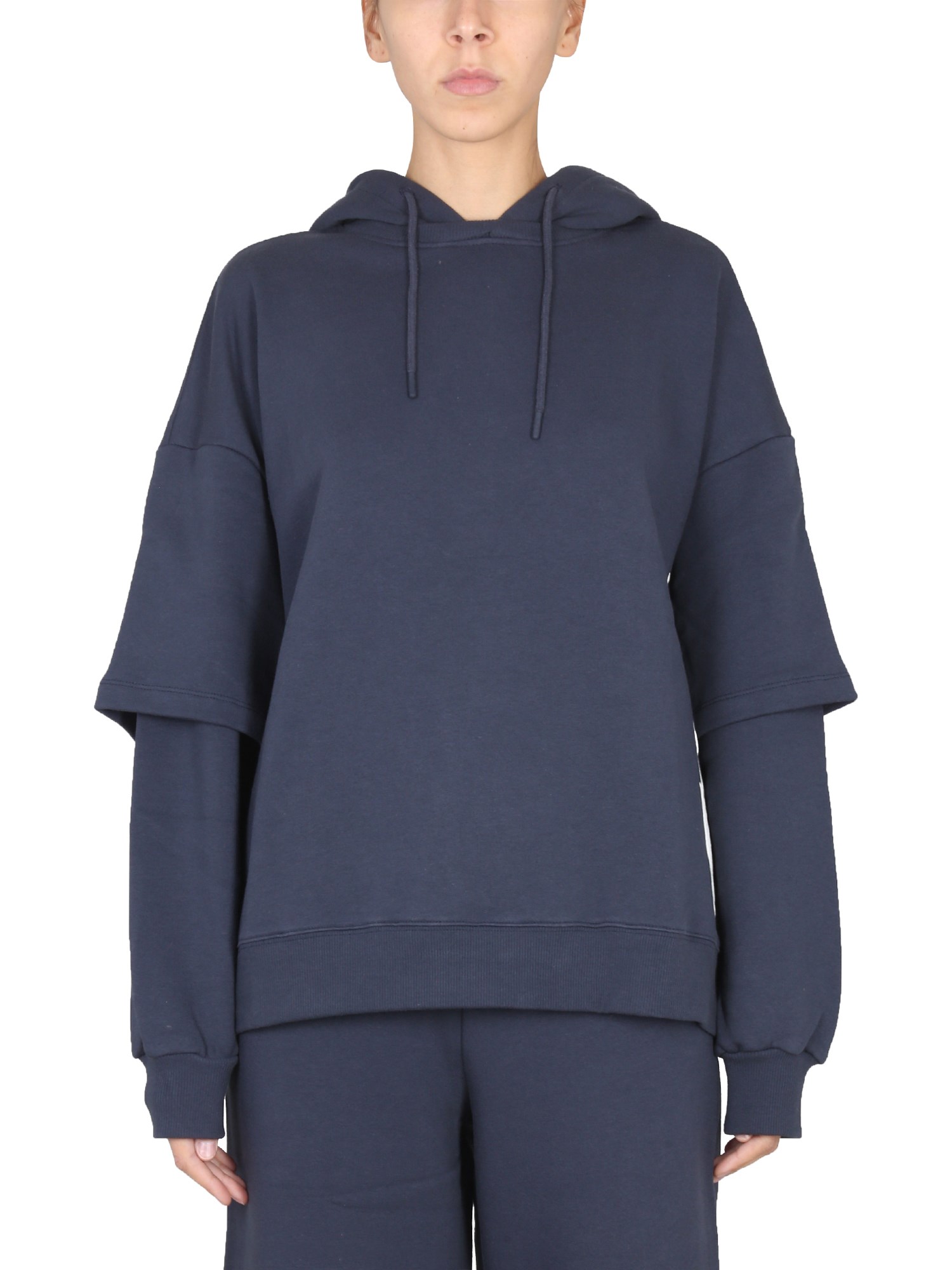 Rotate Birger Christensen Double-sleeve Organic Cotton Hoodie In Blue
