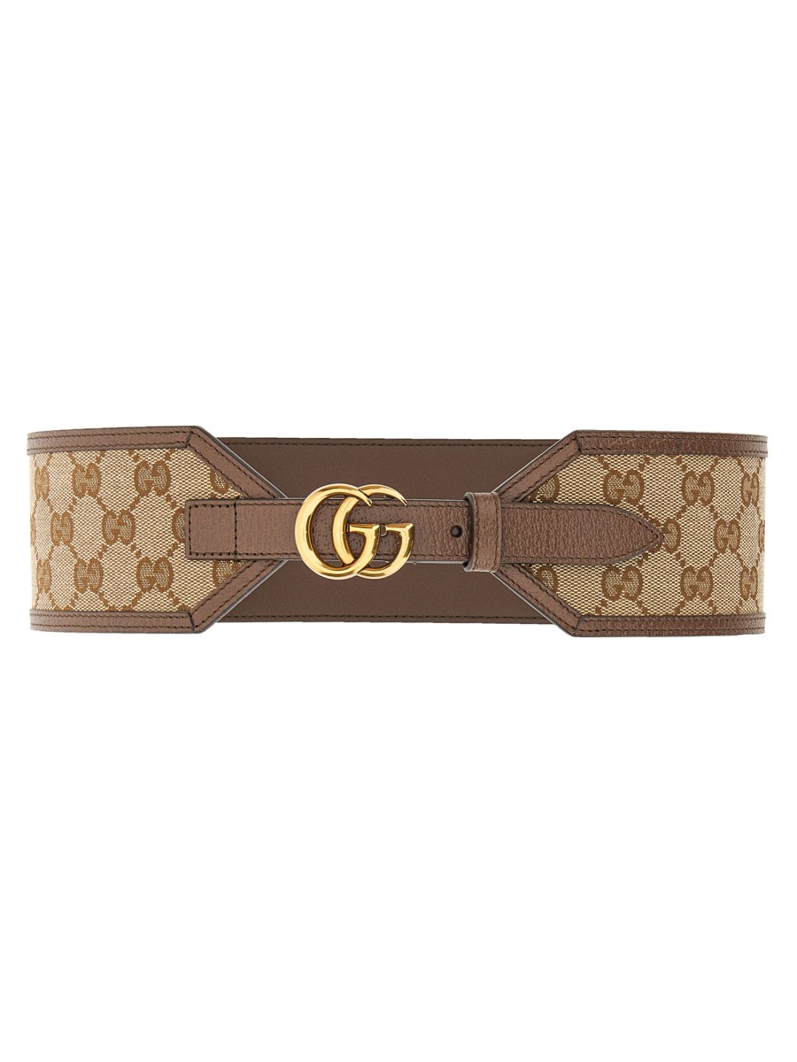 Gucci wide leather on sale belt with double g