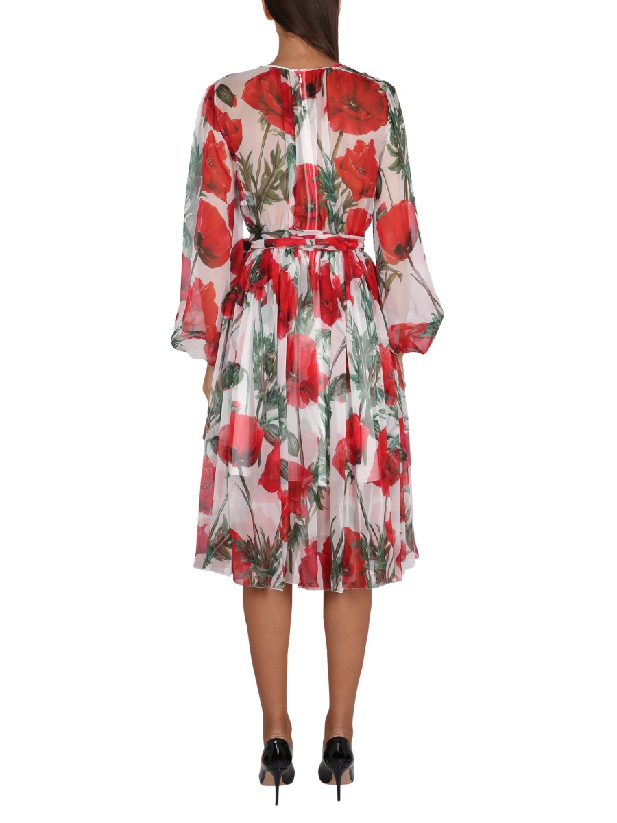 DOLCE & GABBANA - CHIFFON LONGUETTE DRESS WITH POPPY PRINT