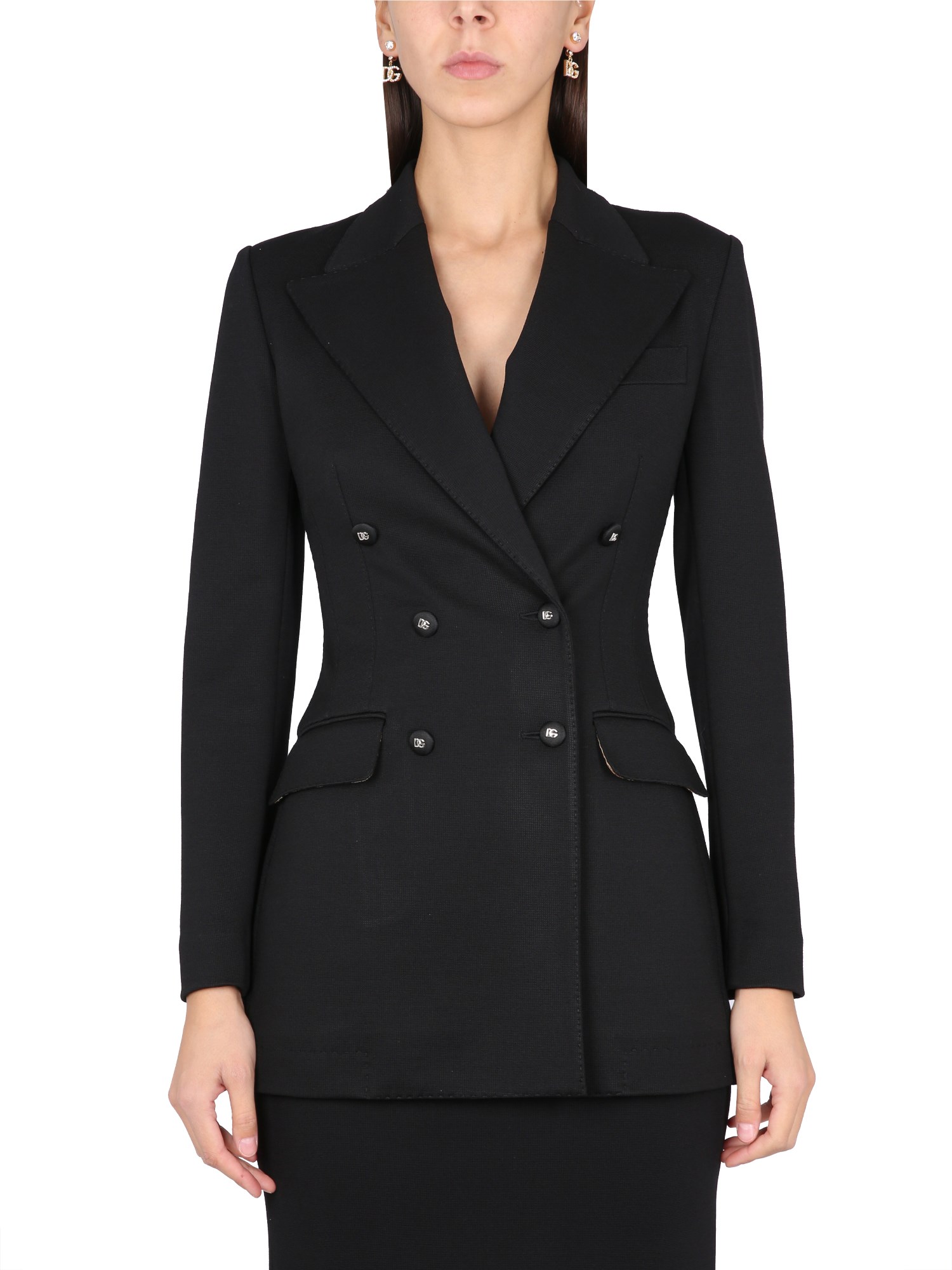 Dolce & Gabbana Double-breasted Milano Rib Jacket In Black