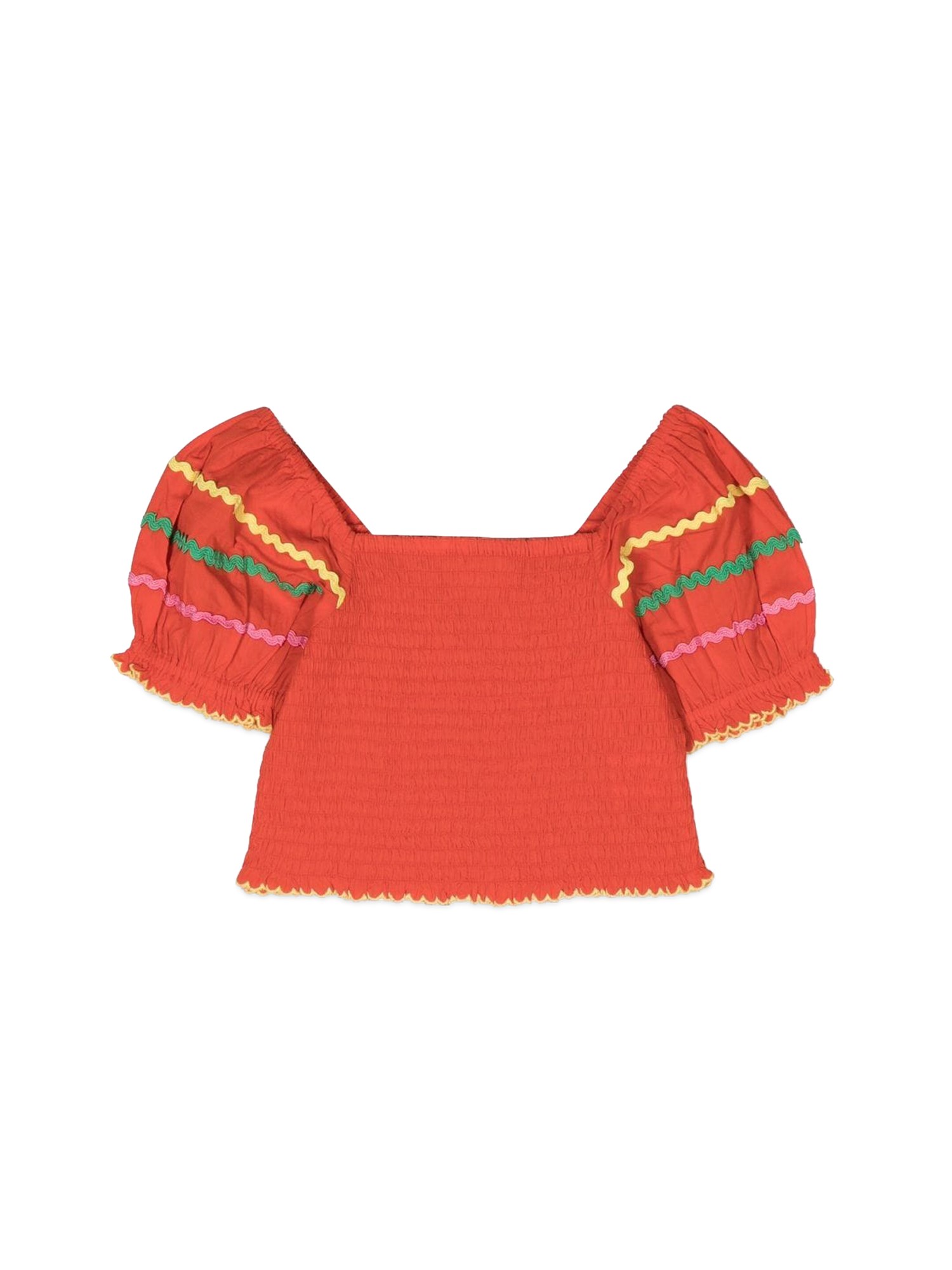 Stella Mccartney Squiggle Line Embroidery Crop Top In Red