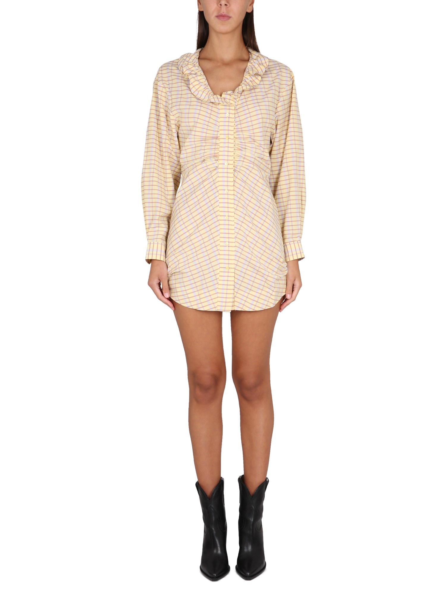 Isabel Marant Coral Checked Cotton And Silk Minidress In Yellow