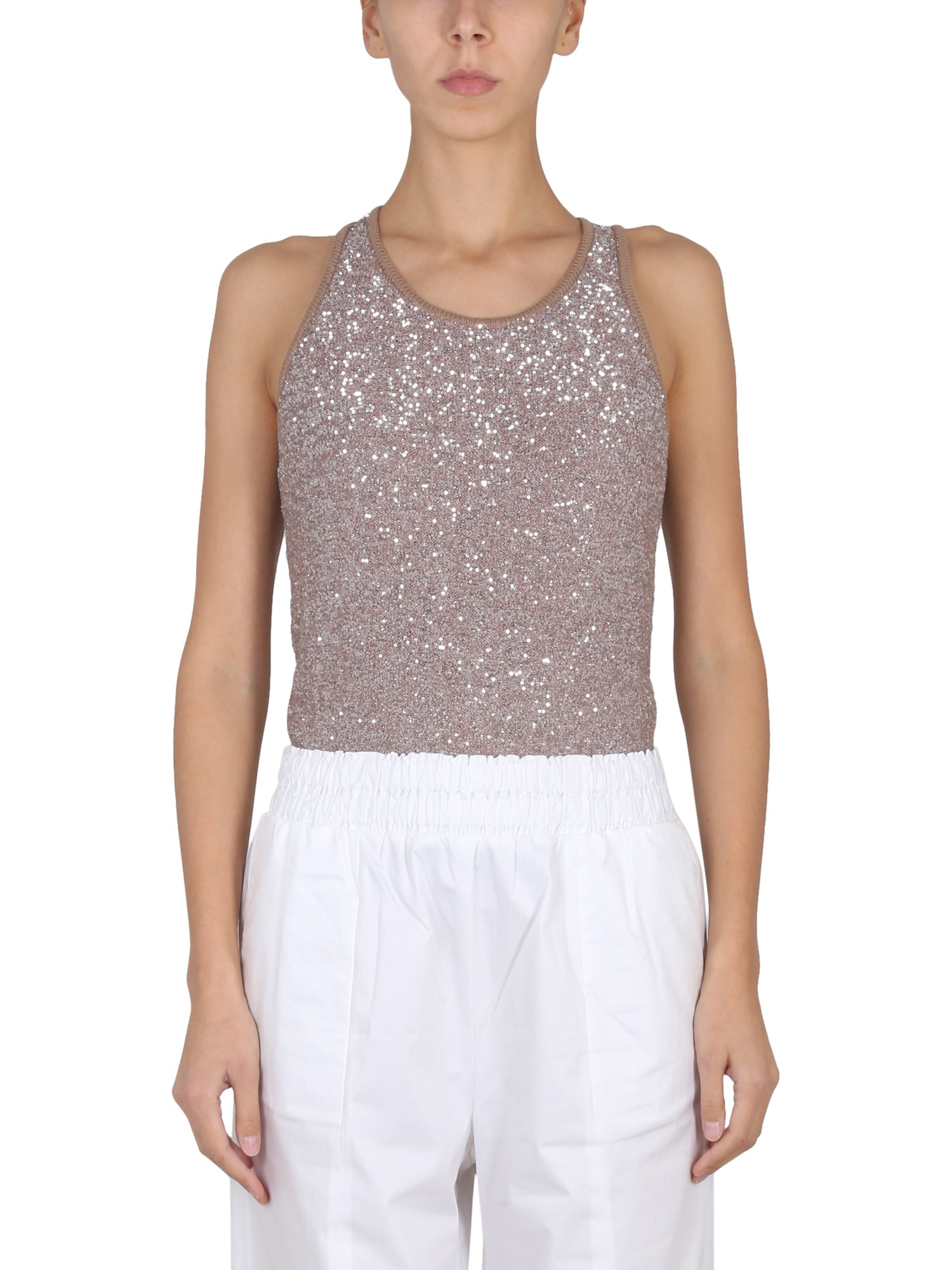 Fabiana Filippi Sequin-embellished Knitted Tank Top In Powder