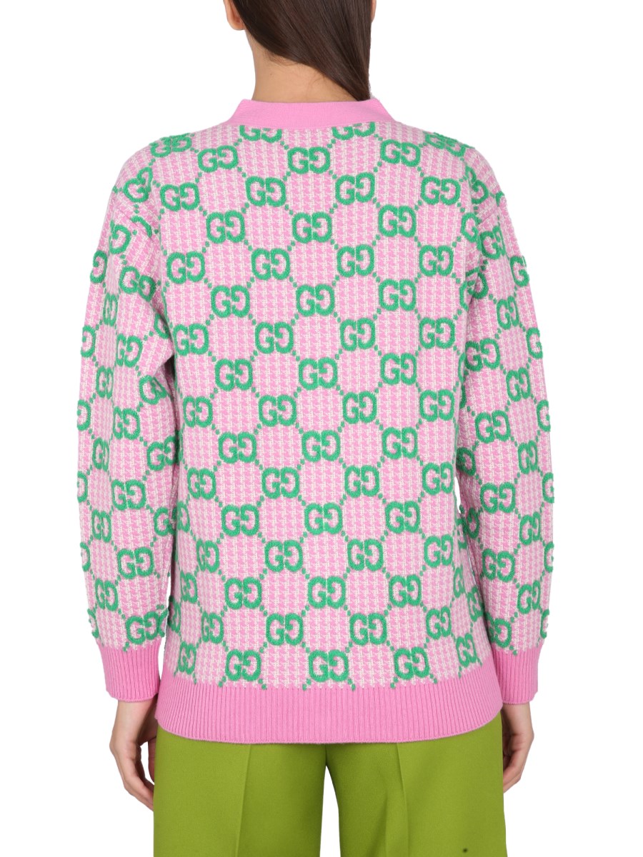 Gucci Pink/Green Wool Embroidered Kingsnake Sweater Size S - Yoogi's Closet