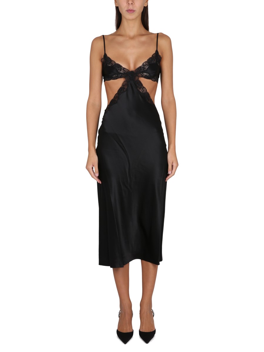 Black Lace Cut-out Long Silk Slip Dress