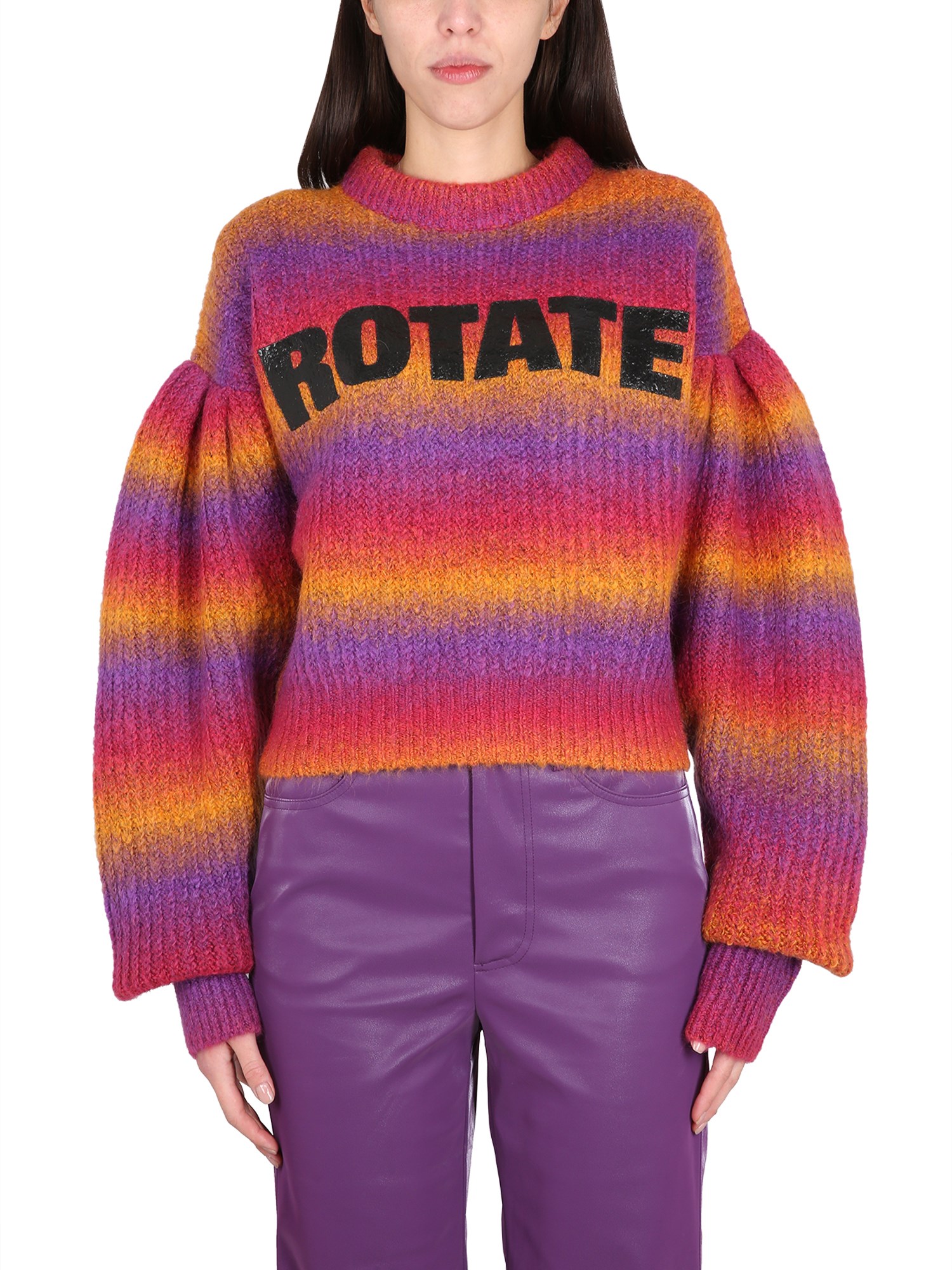 Rotate Birger Christensen Intarsia-logo Striped Cropped Jumper In Multicolour