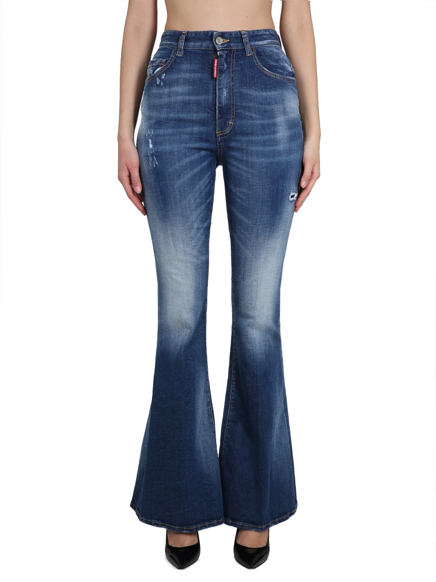 Shop Dsquared2 High Rise Flare Jeans In Blue