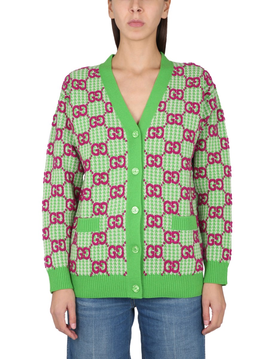 GUCCI Jacket in green fabric and GG pattern