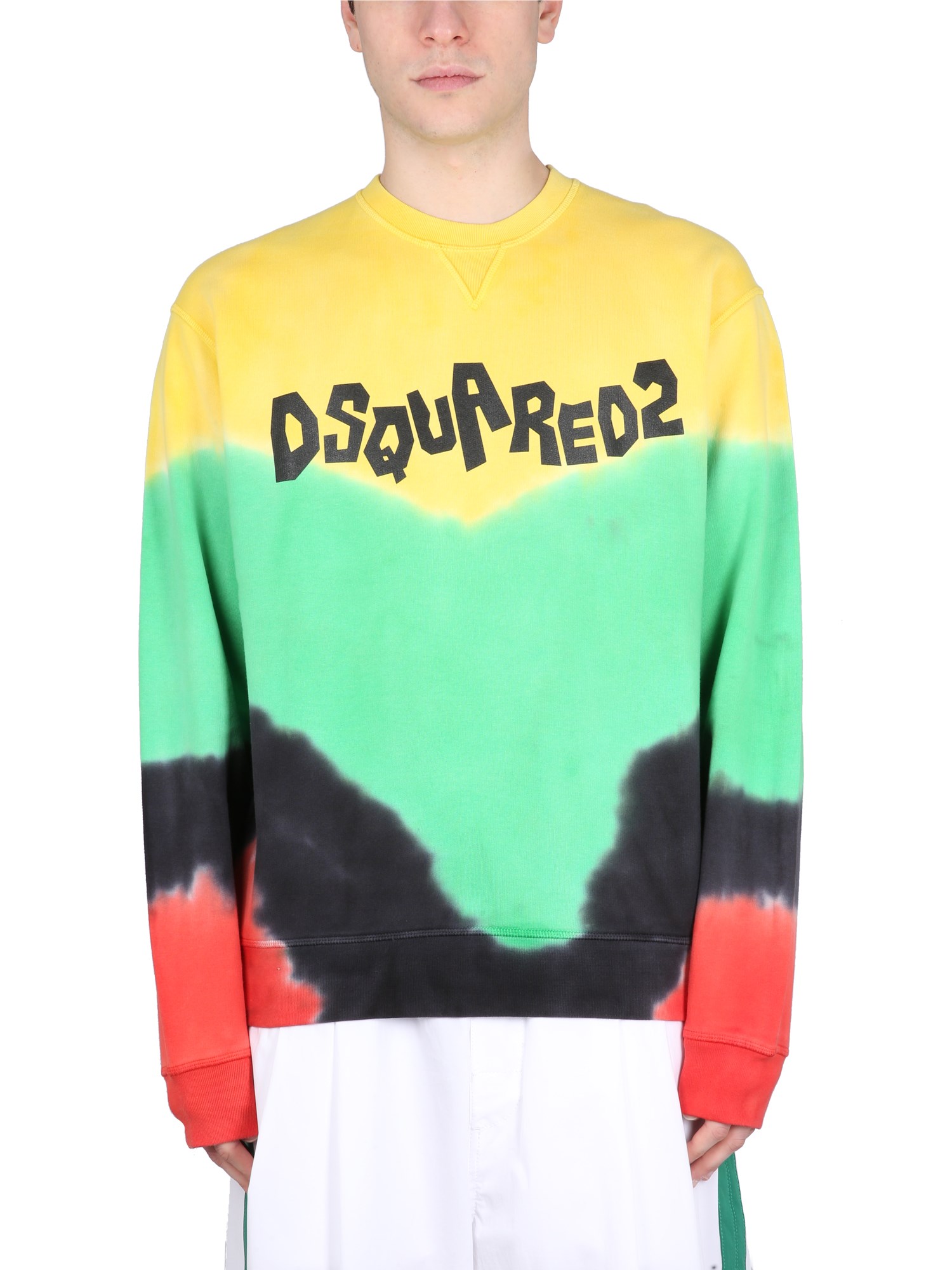 Dsquared2 Tie-dye Crew-neck Sweatshirt With Logo Print In Multicolour
