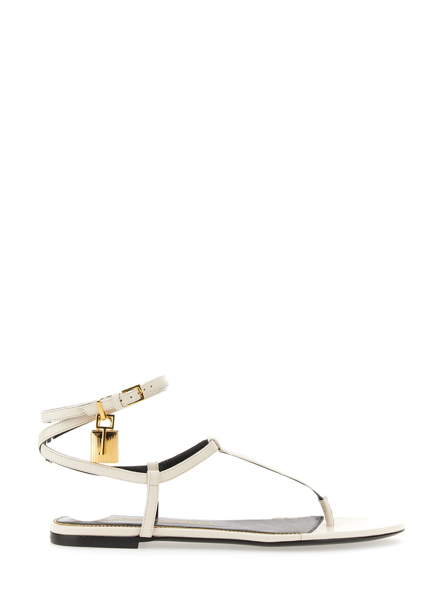 Tom Ford Padlock Leather Flat Sandals In White