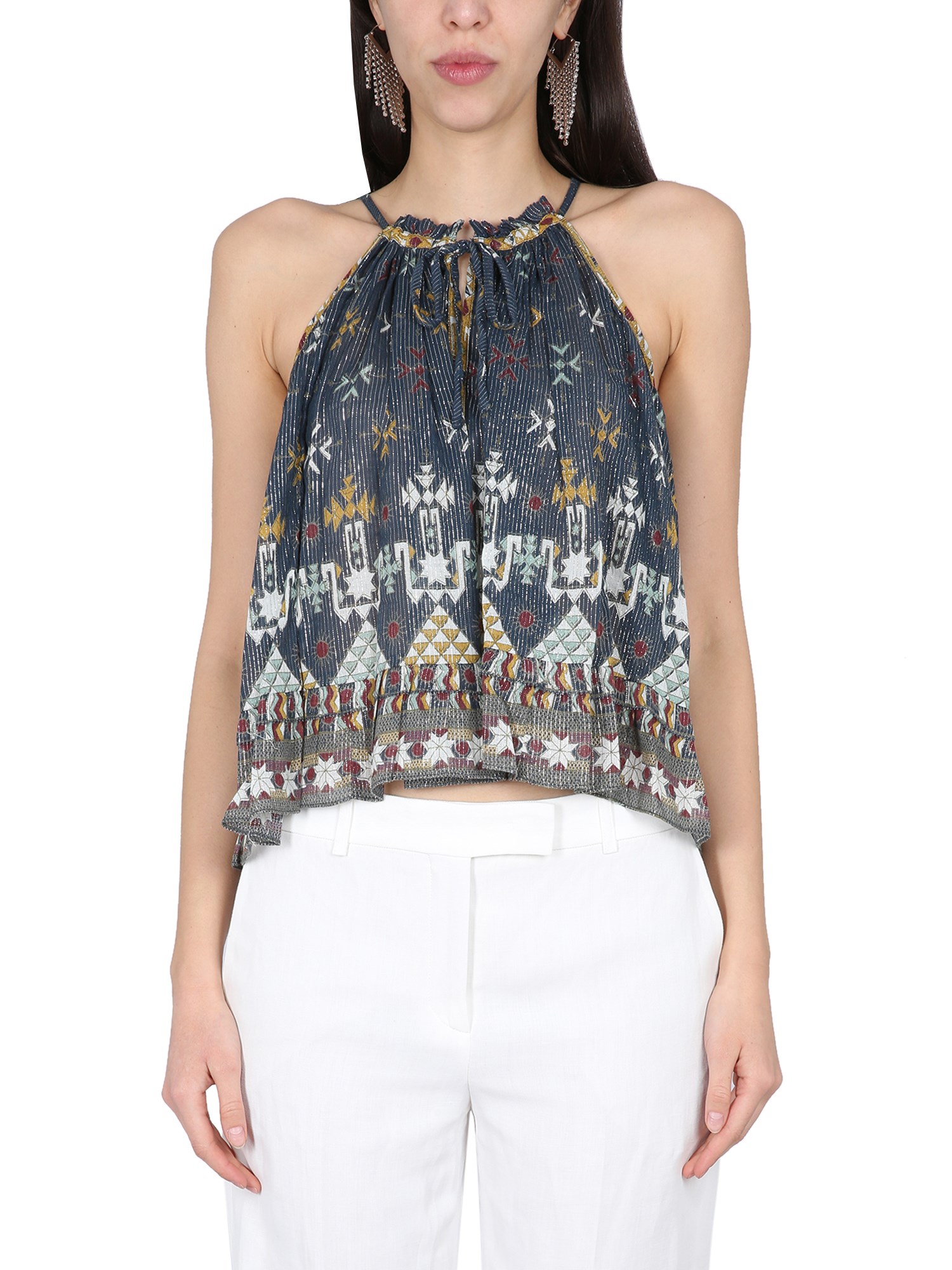 Isabel Marant Étoile Flared Geometric-print Halterneck Top In Multicolour