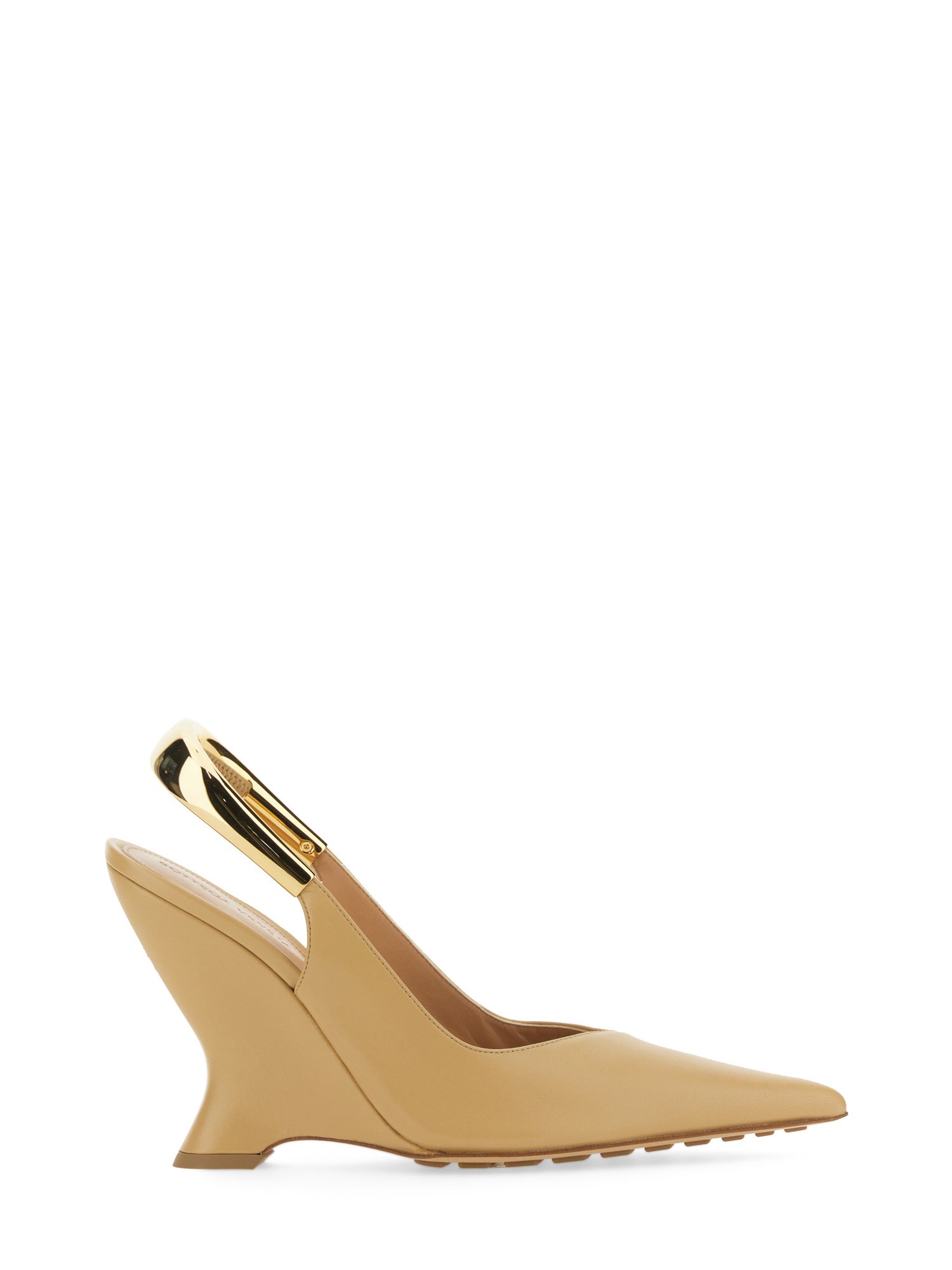 Bottega Veneta Punta 100 Metal-slingback Leather Wedges Pumps In Brown