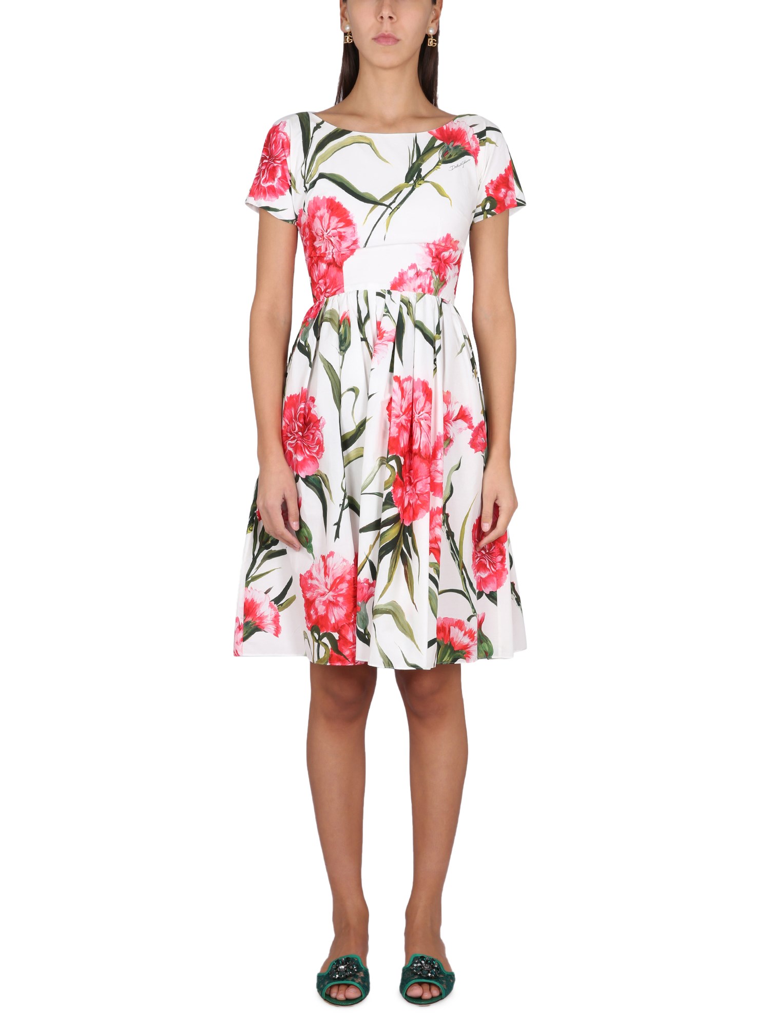 Dolce & Gabbana Floral A-line Cotton Midi Dress In Multicolour