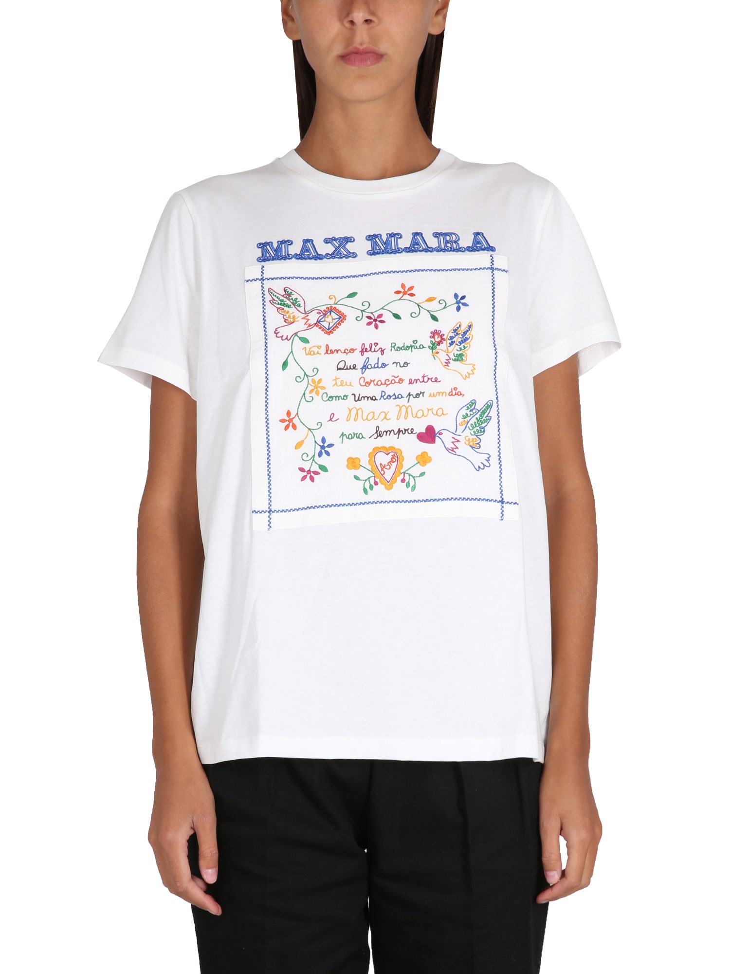 Max Mara Embroidered Cotton Short Sleeve T-shirt In White