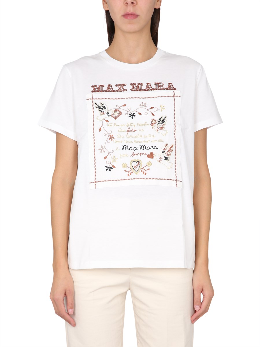 MAX MARA T-SHIRT IN JERSEY DI COTONE CON RICAMO LOGO