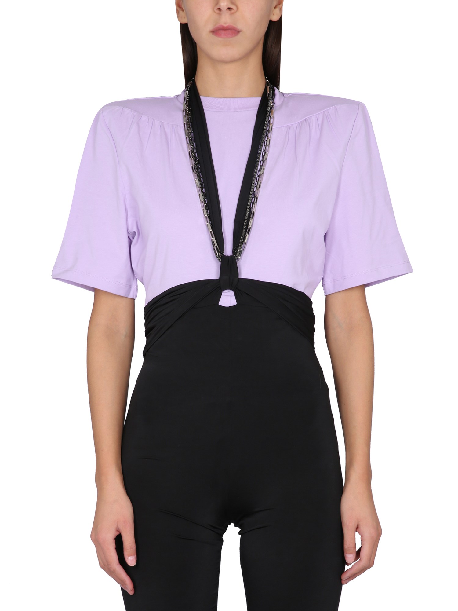 Attico Jewel Cut-out Cotton T-shirt In Lilac