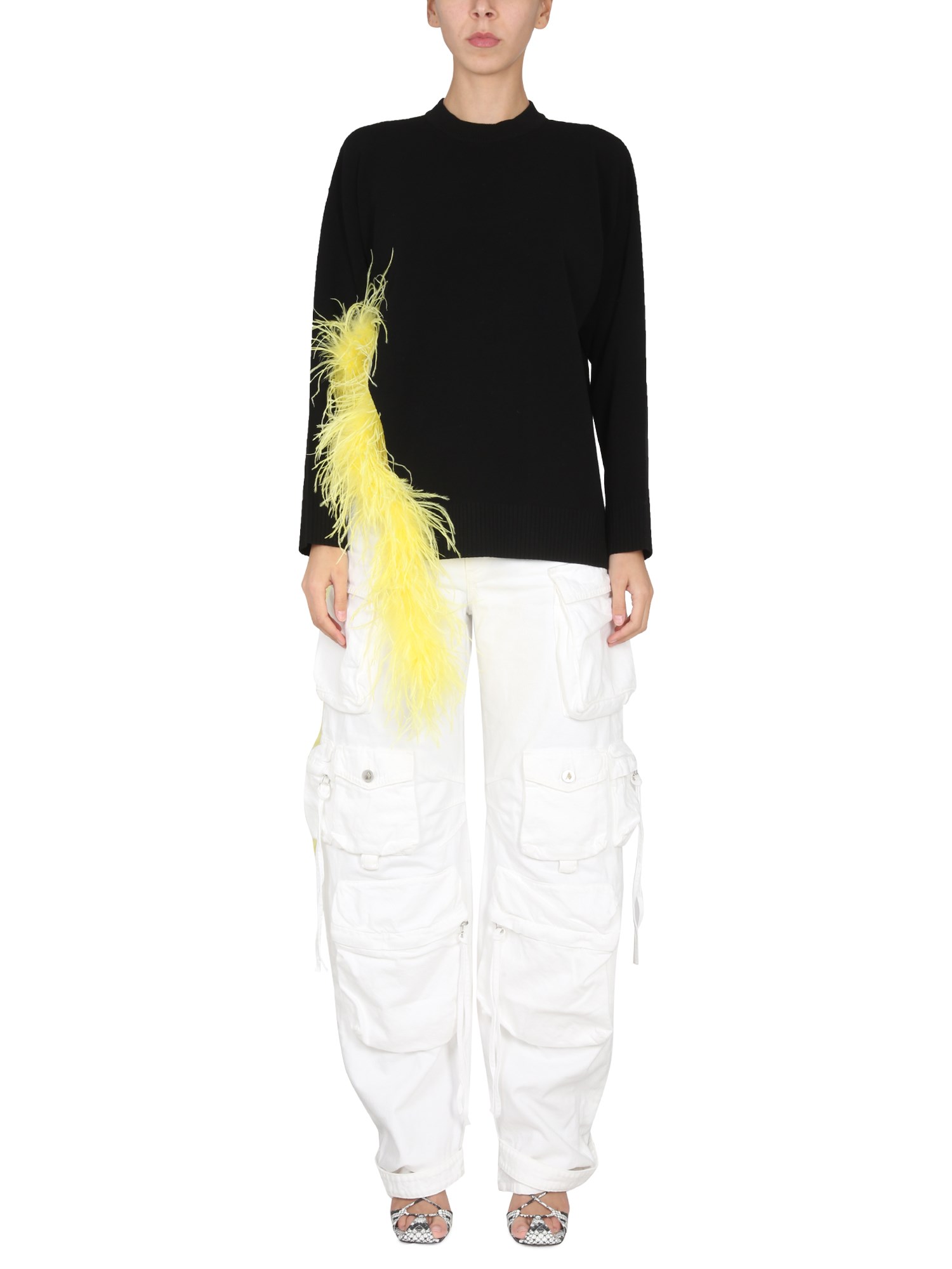 Attico Blanche Feather Trim Sweater In Black Viscose In Black
