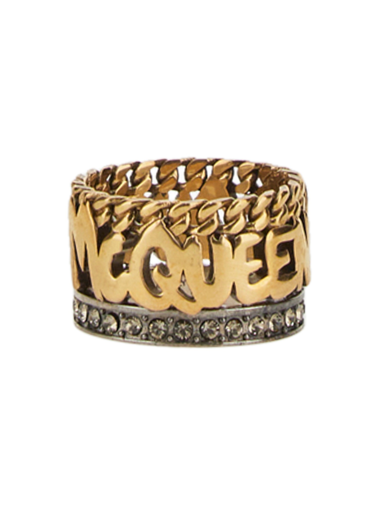 Alexander Mcqueen Chain Detail Embellished Band Ring In Gold