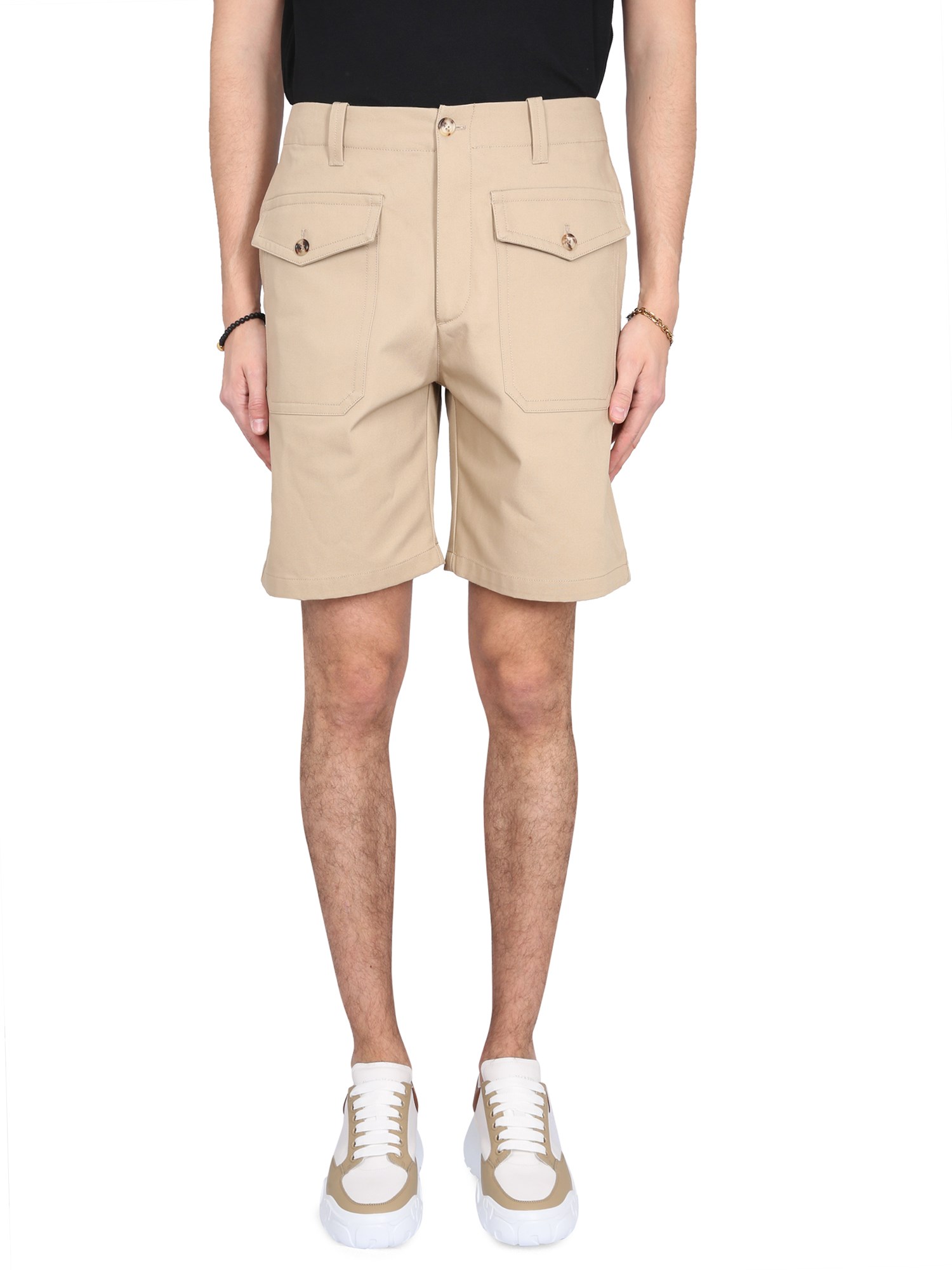 Shop Alexander Mcqueen Bermuda Cargo In Beige