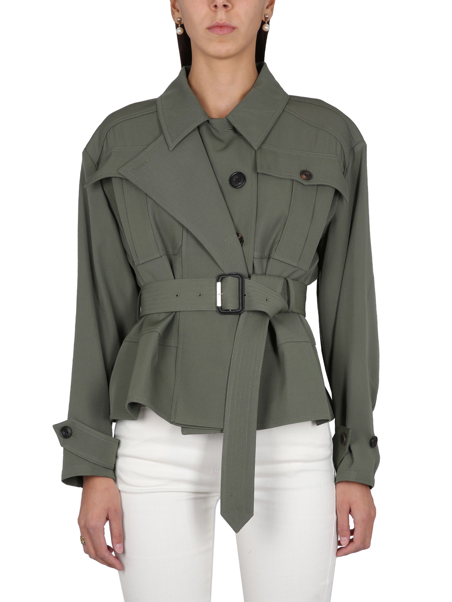 Alexander Mcqueen Belted Wool And Cotton-blend Gabardine Jacket In Green