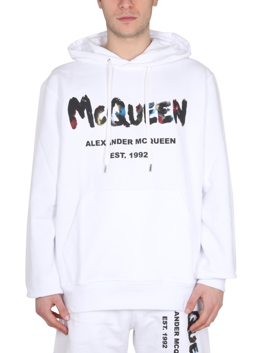 ALEXANDER McQUEEN COTTON LOOPBACK SWEATSHIRT WITH WATERCOLOR