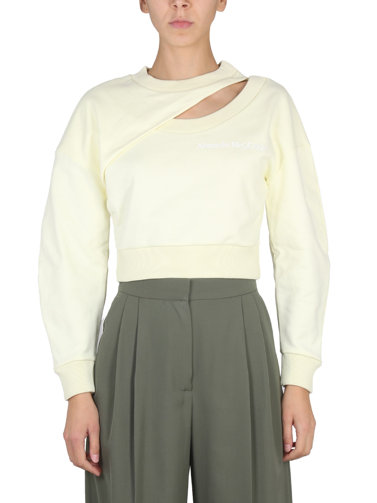 Shop Alexander Mcqueen Cropped Sweatshirt In White