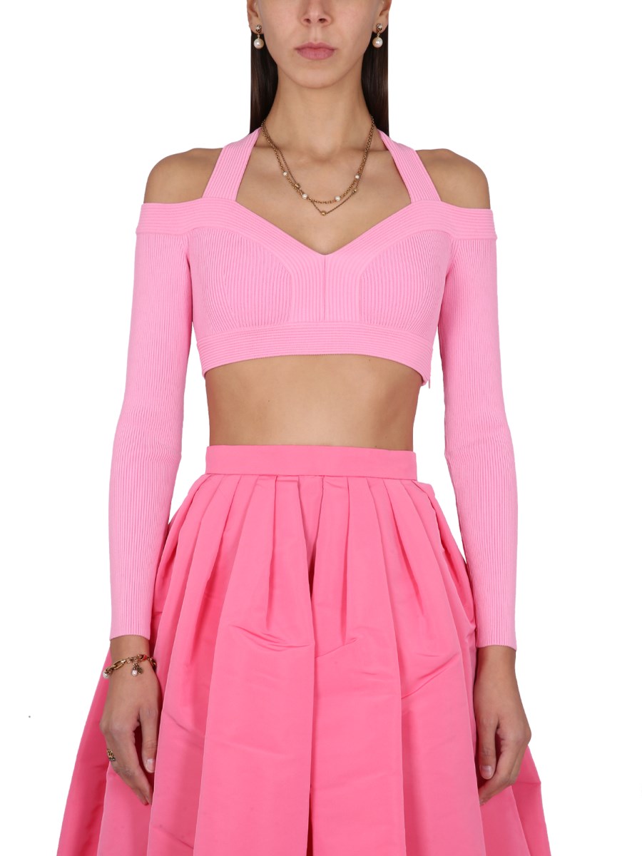 ALEXANDER McQUEEN MAGLIA CROPPED CON INTAGLI