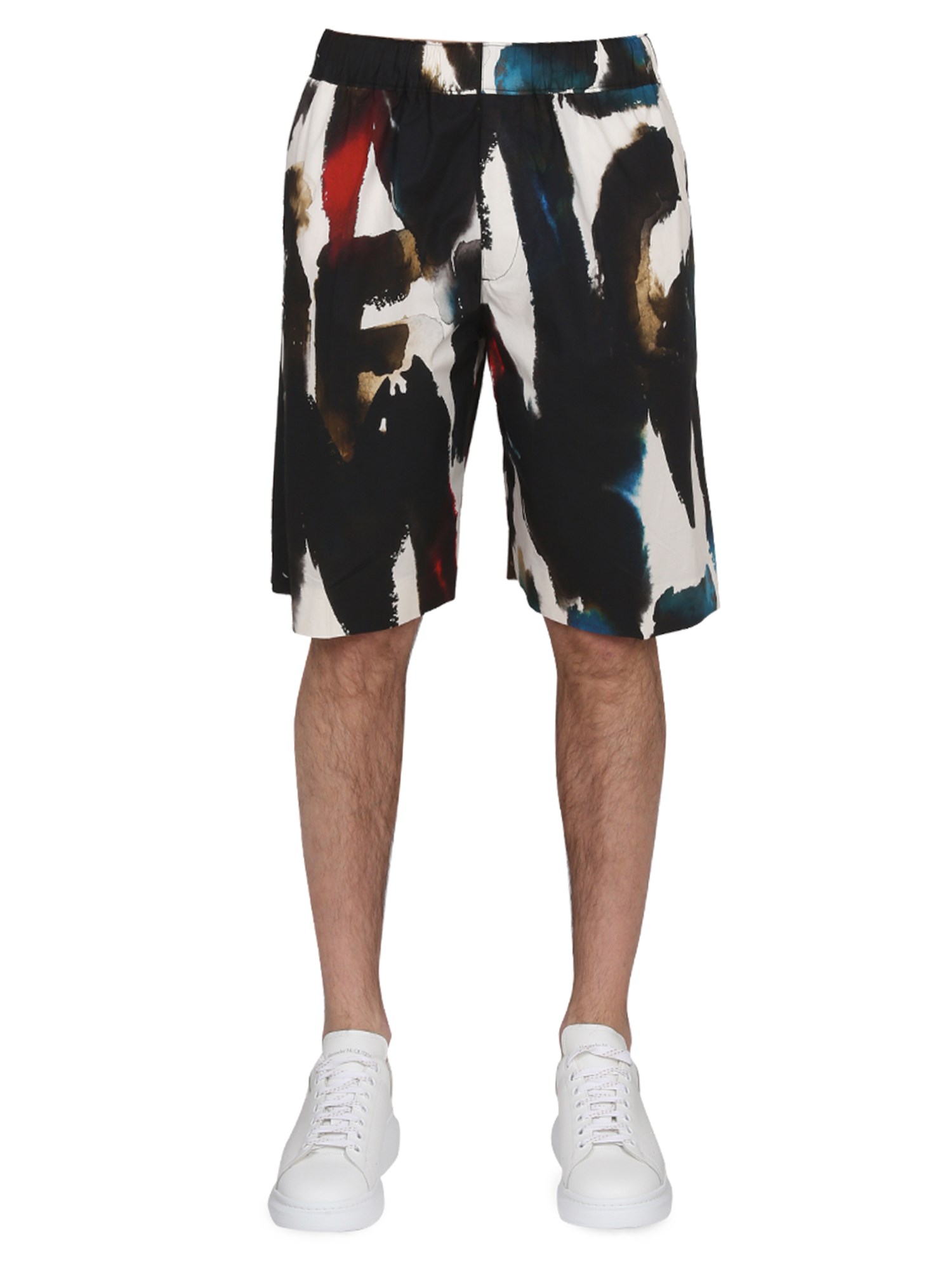 Shop Alexander Mcqueen Bermuda With Logo Print In Multicolour