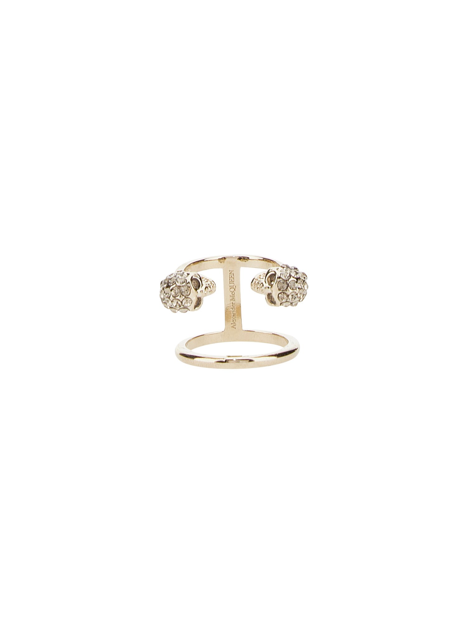 Alexander Mcqueen Swarovski Crystal Skull Ring In Gold