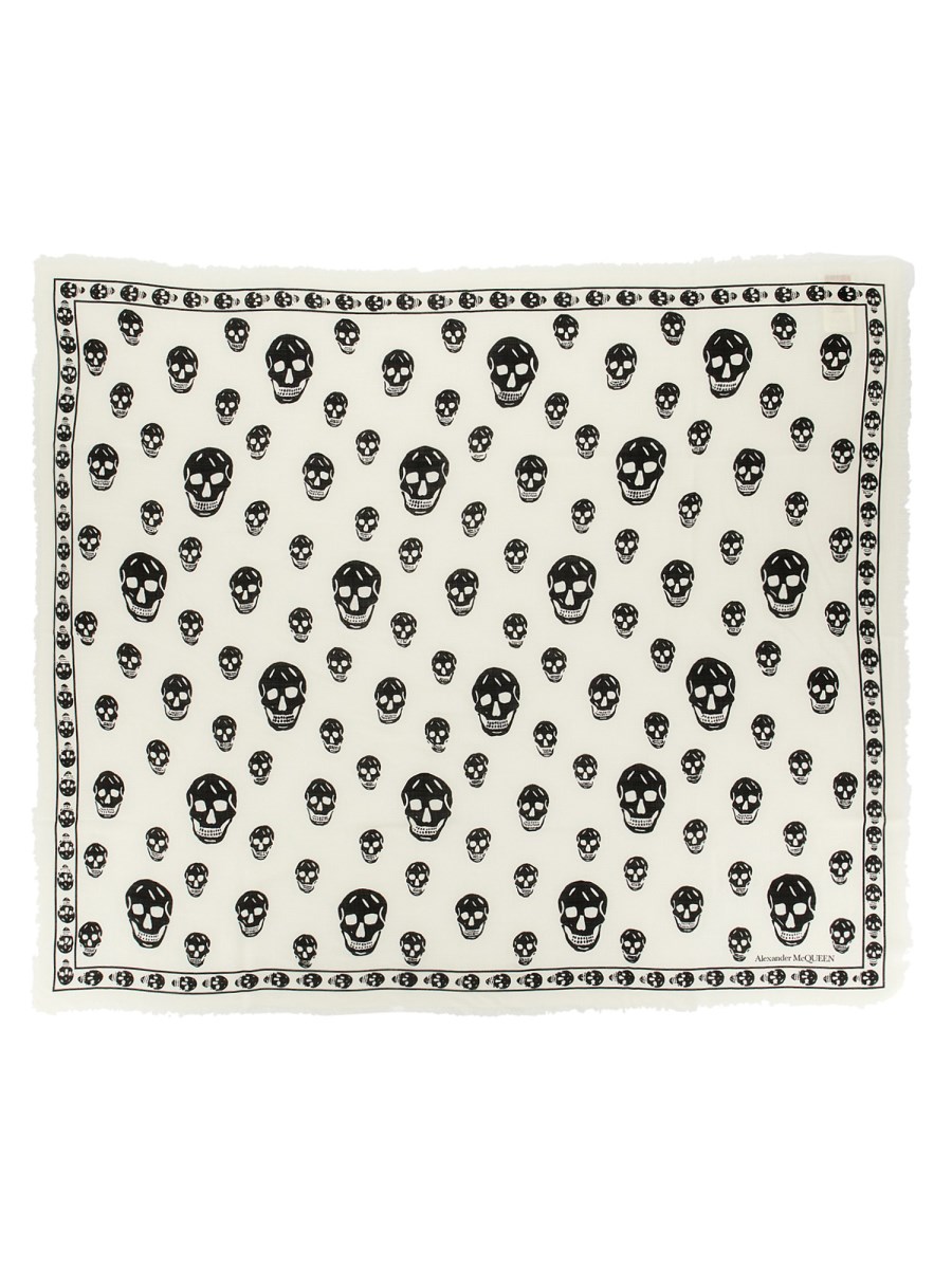 ALEXANDER McQUEEN FOULARD SKULL CLASSICO IN TWILL DI LANA