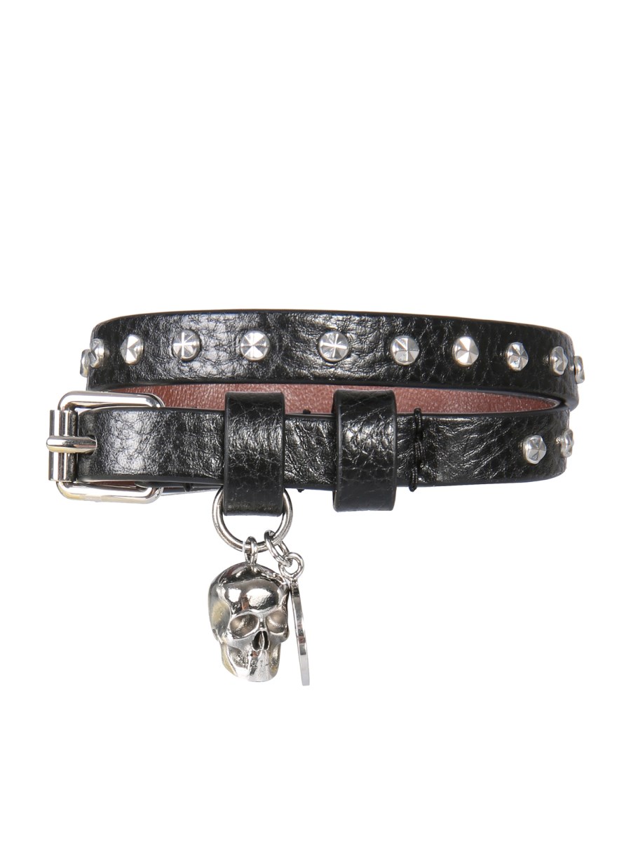 ブレスレット ALEXANDER MCQUEEN BRACCIALE A DOPPIO GIRO IN PELLE CON BORCH ALEXANDER McQUEEN - BRACCIALE A DOPPIO GIRO CON BORCHIE