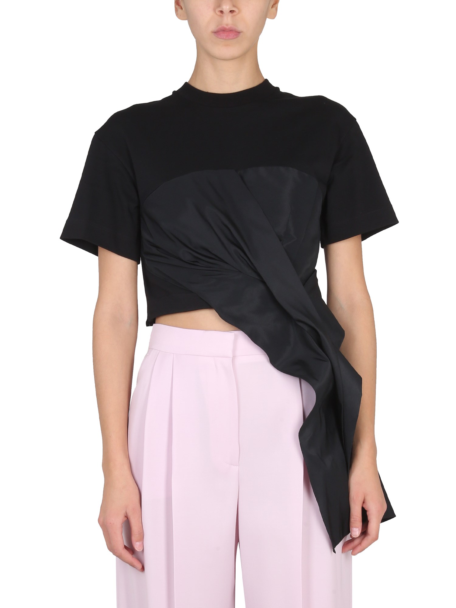 Shop Alexander Mcqueen Draped Hybrid T-shirt In Black