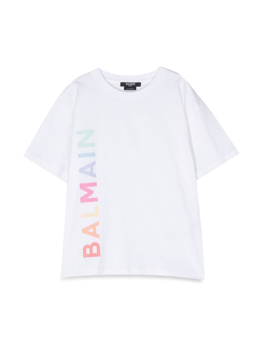 BALMAIN T-SHIRT MC LOGO VERTICALE MULTICOLOR