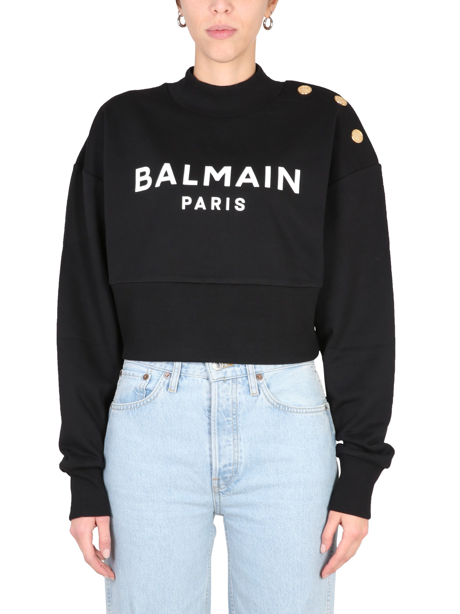 Balmain Biologic Cotton Sweatshirt With Frontal Logo In Black